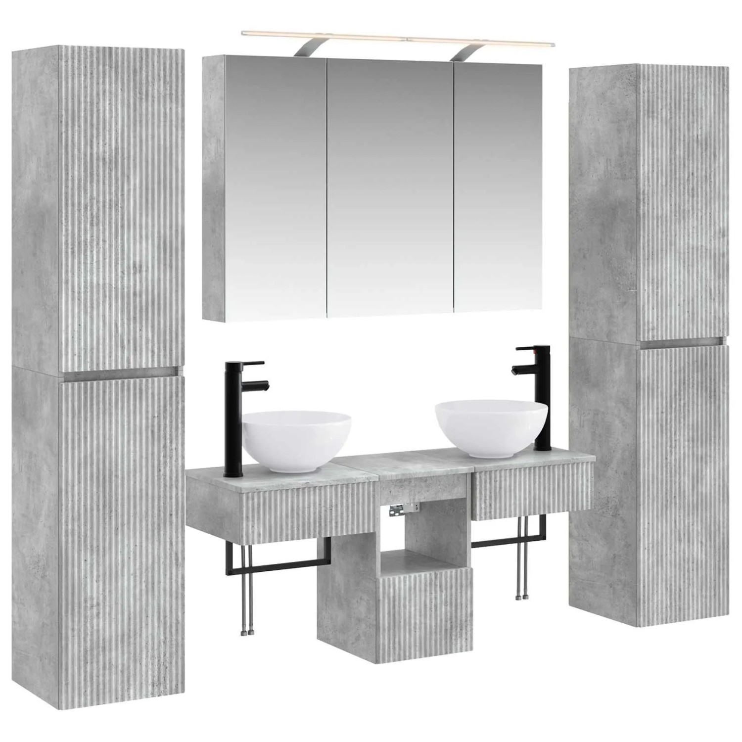 vidaXL Badezimmermöbel-Set 6-Tlg Betongrau Ingenieurholz und Glas 3407178