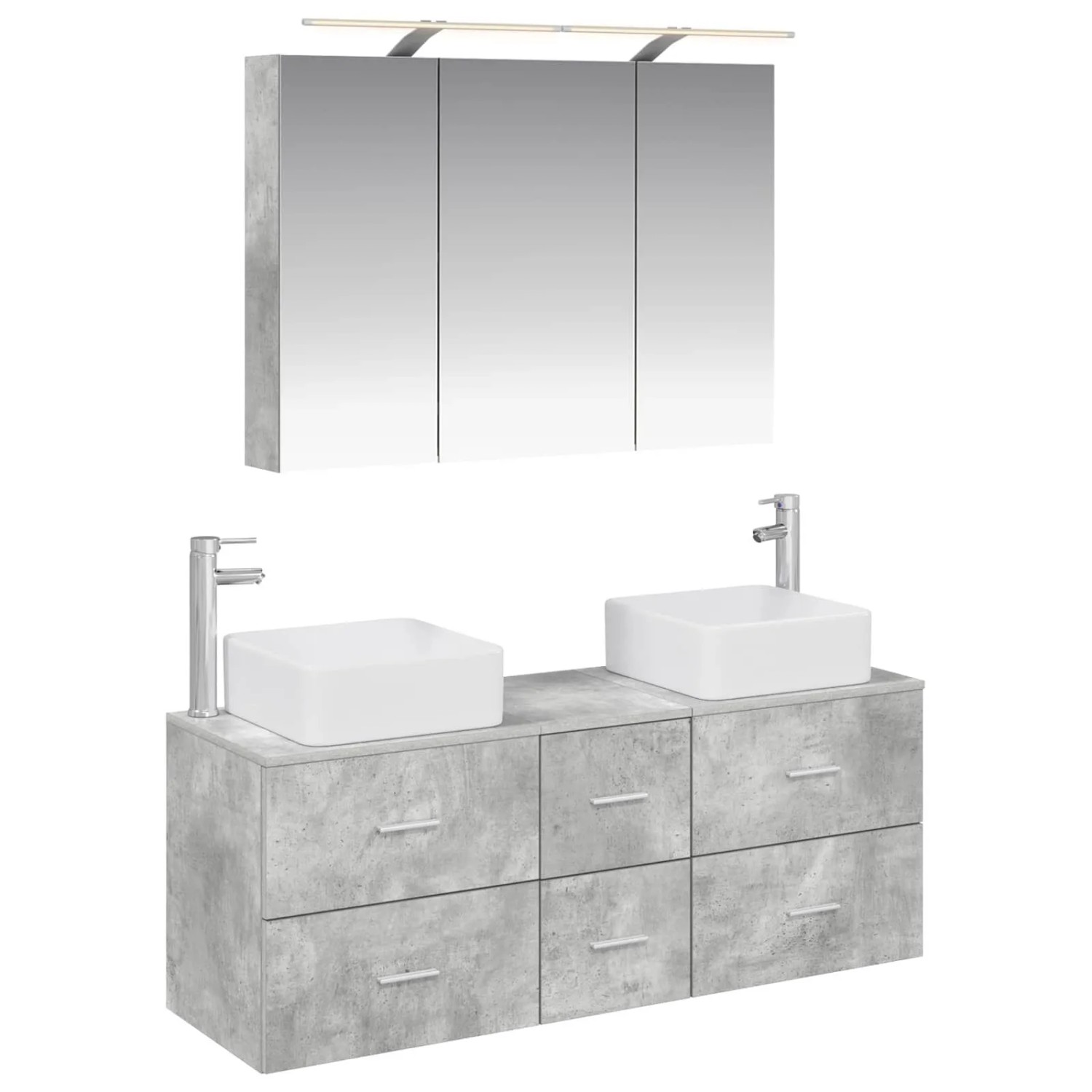 vidaXL Badezimmermöbel-Set 4-Tlg Betongrau Ingenieurholz und Glas 3406778