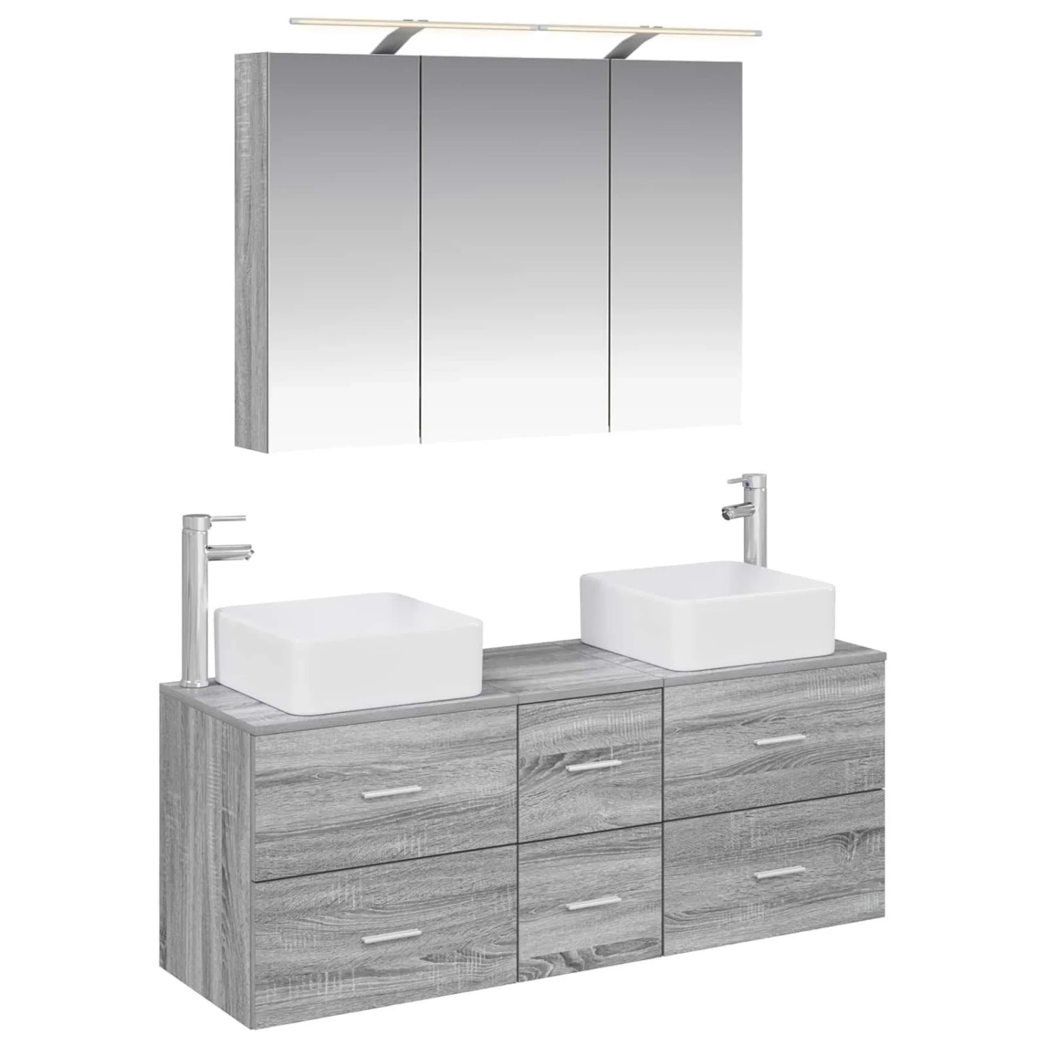 vidaXL Badezimmermöbel-Set 4-Tlg Grau Sonoma Ingenieurholz und Glas 3406780