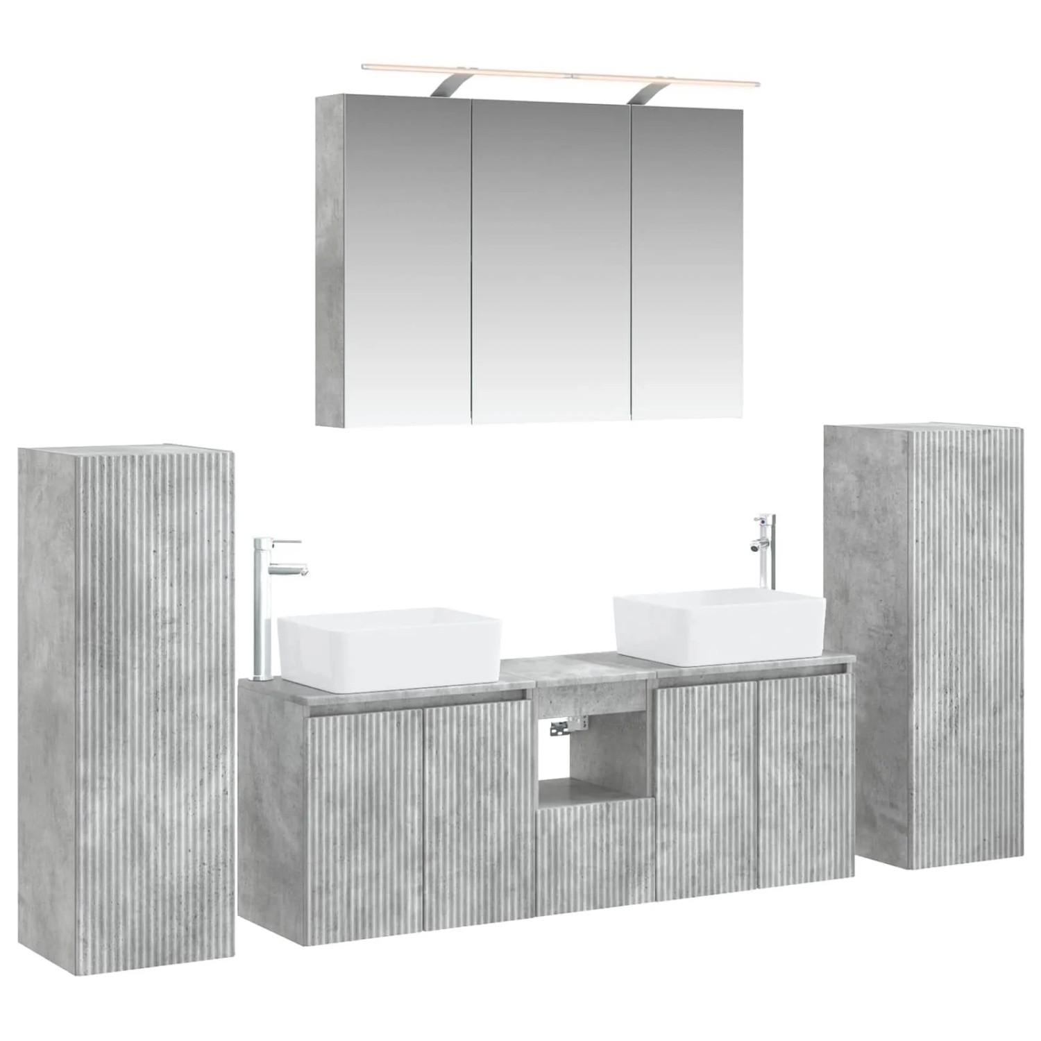 vidaXL Badezimmermöbel-Set 6-Tlg Betongrau Ingenieurholz und Glas 3407162