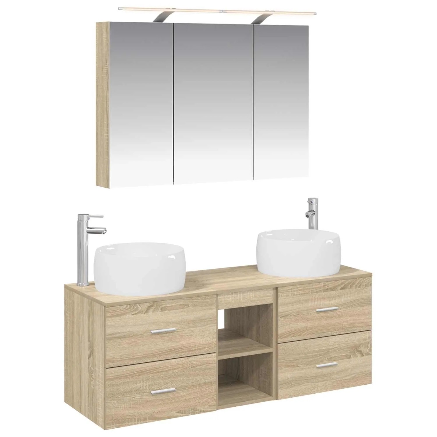 vidaXL Badezimmermöbel-Set 4-Tlg Sonoma-Eiche Ingenieurholz und Glas 3407017
