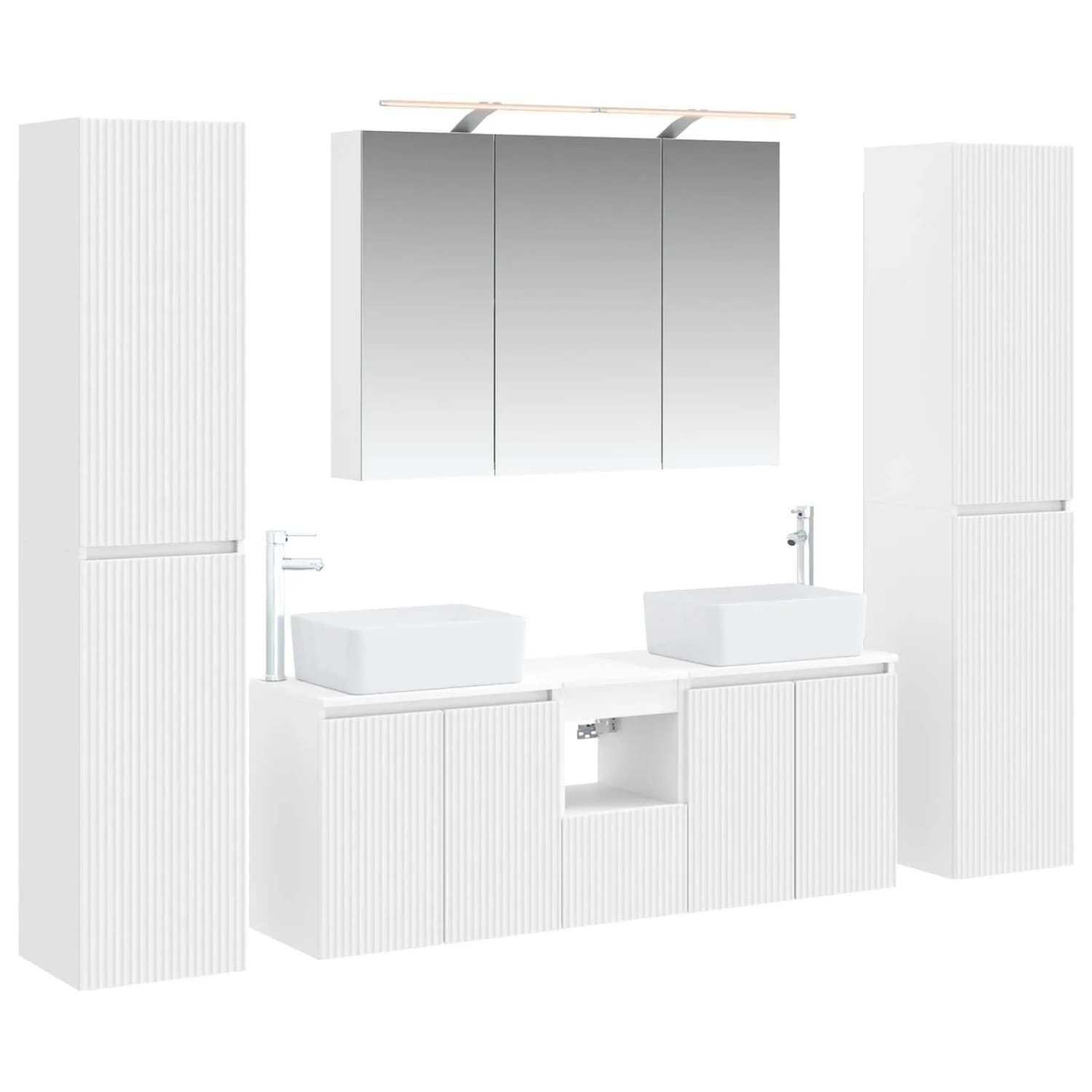 vidaXL Badezimmermöbel-Set 6-Tlg Weiß Ingenieurholz und Glas 3407223