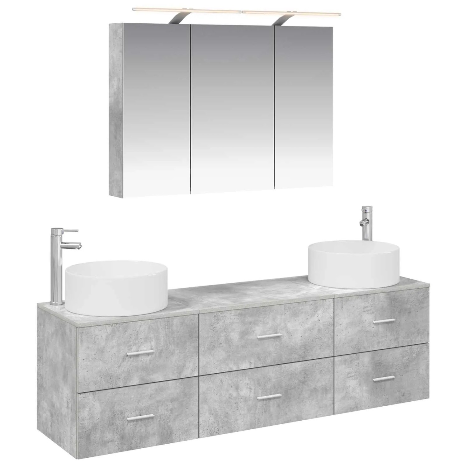 vidaXL Badezimmermöbel-Set 4-Tlg Betongrau Ingenieurholz und Glas 3407058