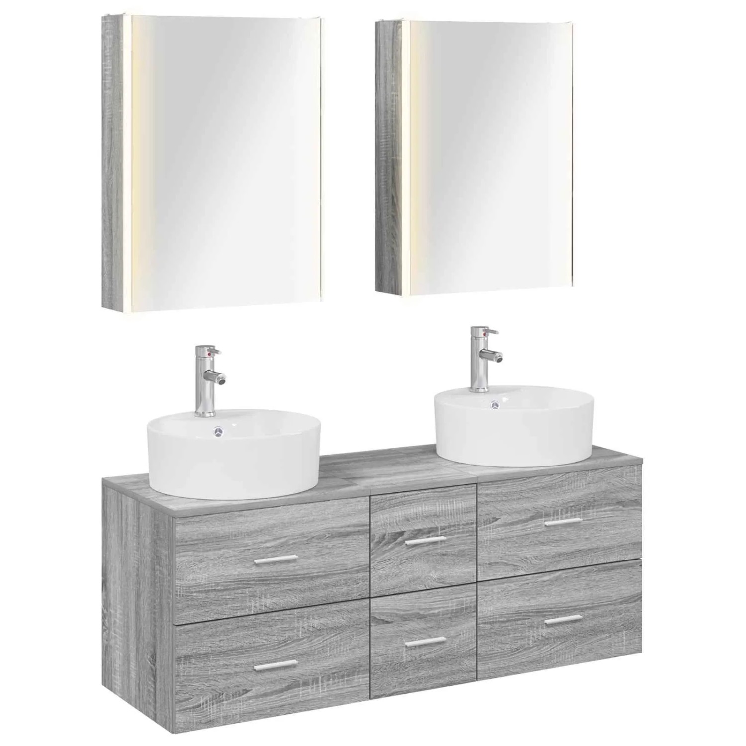 vidaXL Badezimmermöbel-Set 5-Tlg Grau Sonoma Ingenieurholz und Glas 3406932