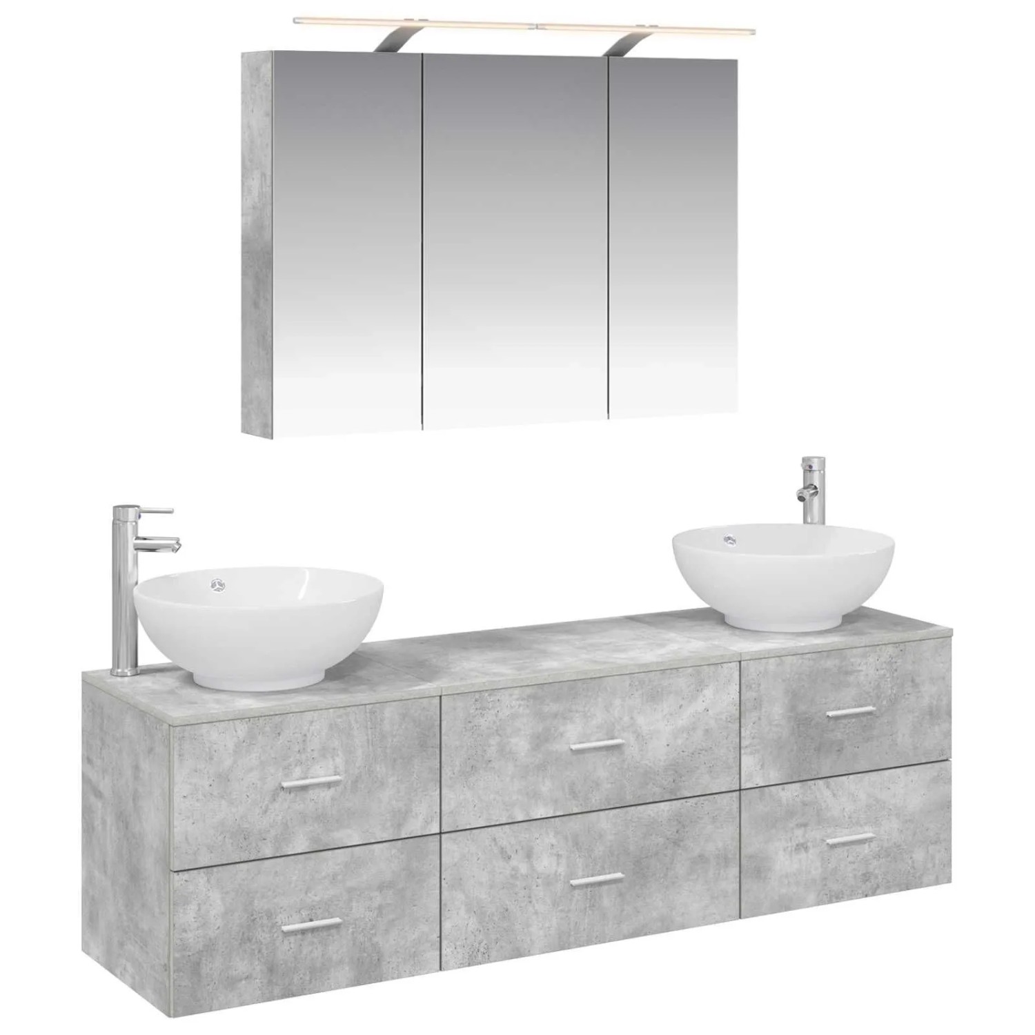 vidaXL Badezimmermöbel-Set 4-Tlg Betongrau Ingenieurholz und Glas 3406938