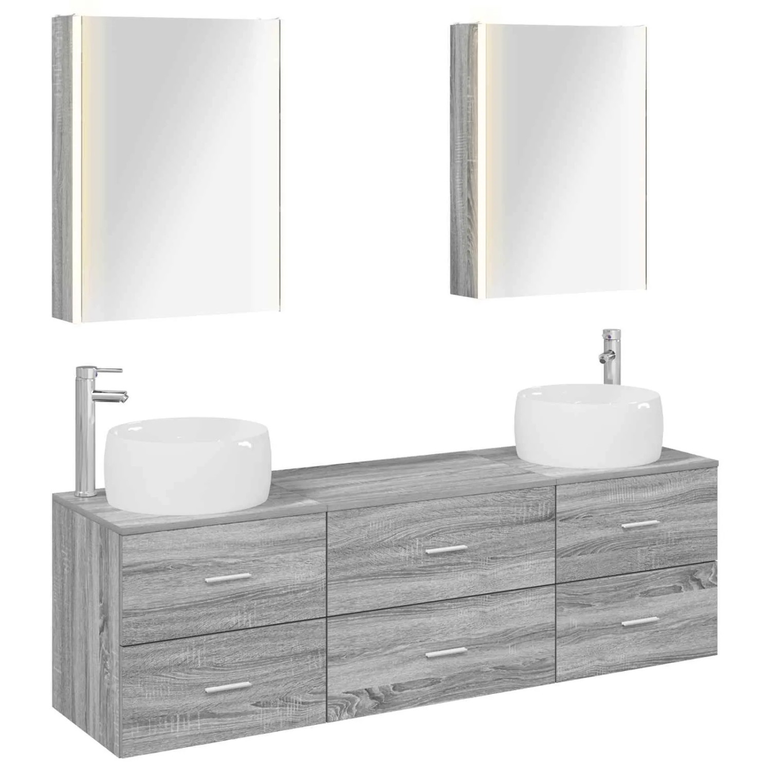 vidaXL Badezimmermöbel-Set 5-Tlg Grau Sonoma Ingenieurholz und Glas 3407012