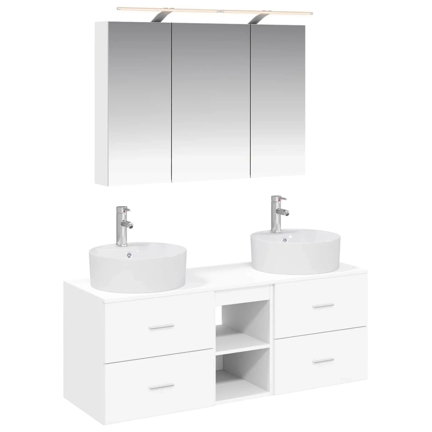 vidaXL Badezimmermöbel-Set 4-Tlg Weiß Ingenieurholz und Glas 3406895