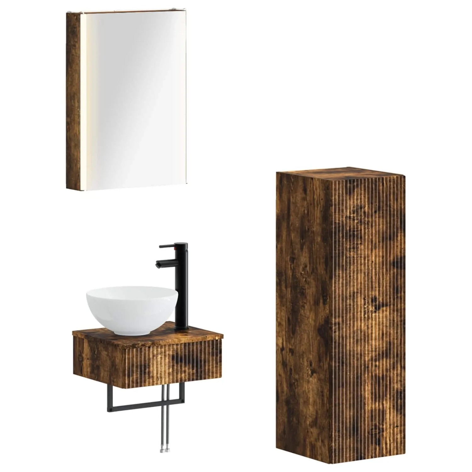 vidaXL Badezimmerschrank-Set 4-Tlg Geräucherte Eiche 3407379