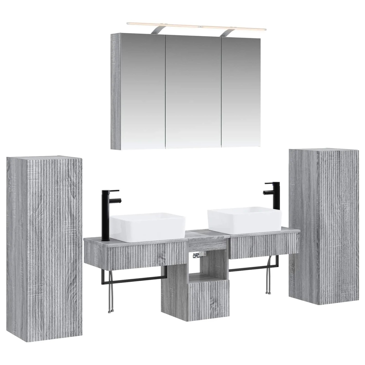 vidaXL Badezimmermöbel-Set 6-Tlg Grau Sonoma Ingenieurholz und Glas 3407132