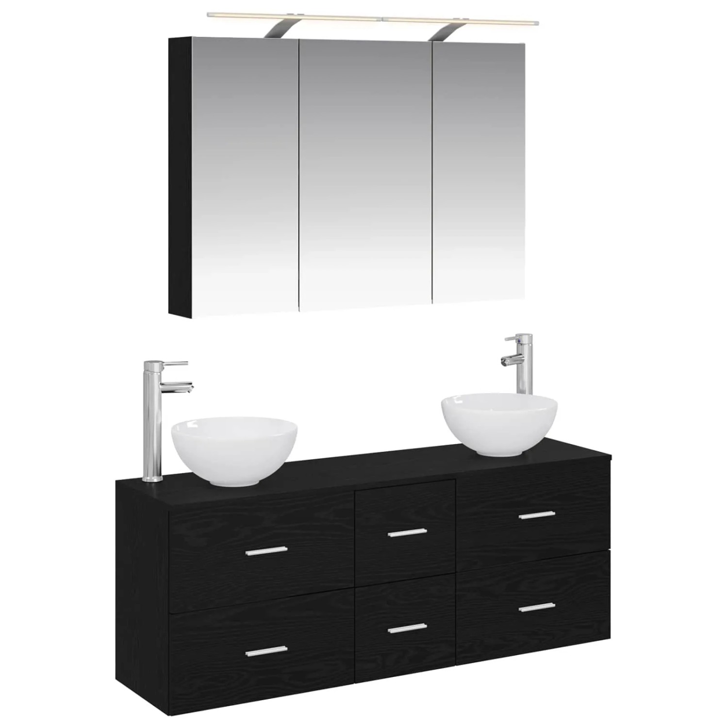 vidaXL Badezimmermöbel-Set 4-Tlg Schwarze Eiche Ingenieurholz und Glas 3406696