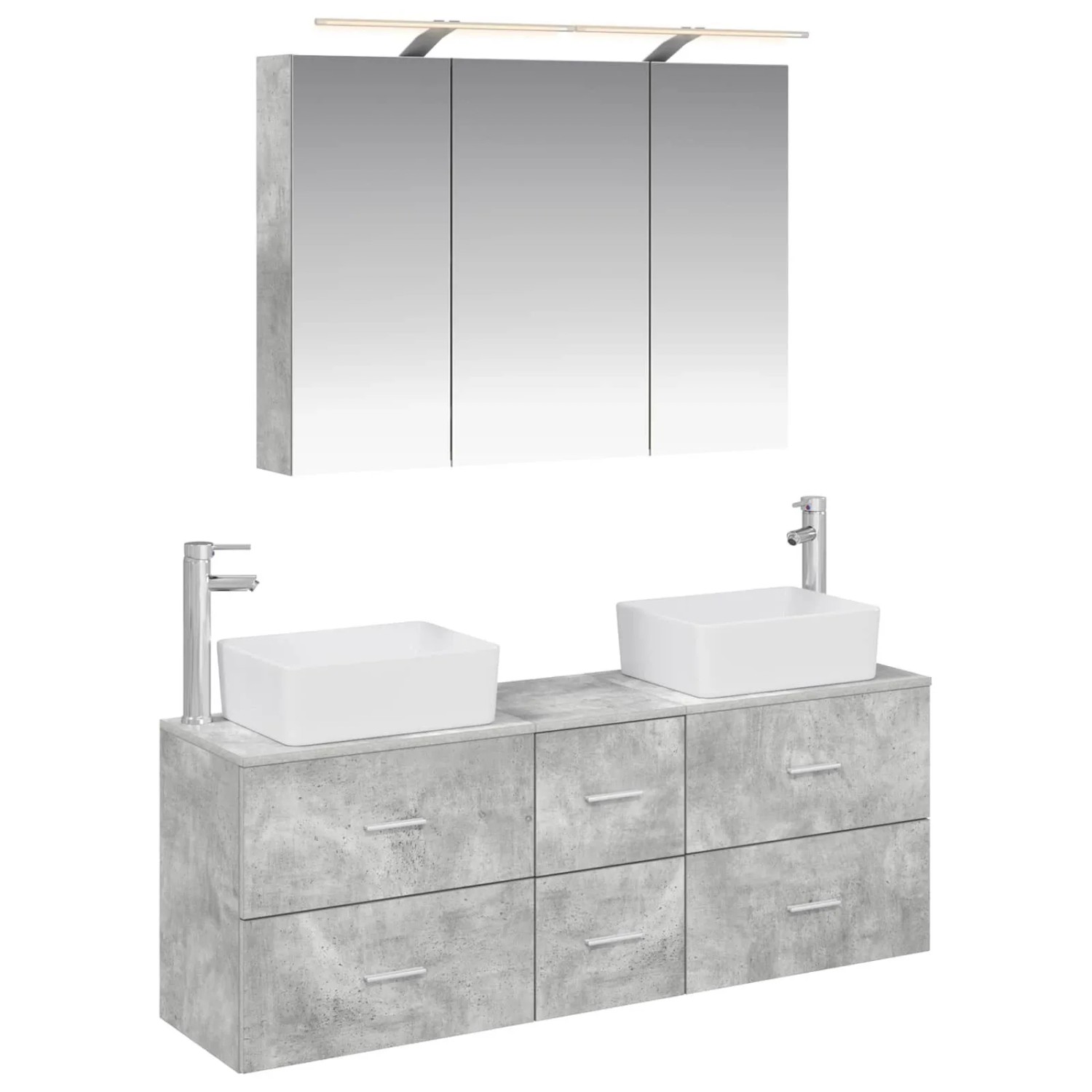 vidaXL Badezimmermöbel-Set 4-Tlg Betongrau Ingenieurholz und Glas 3406858