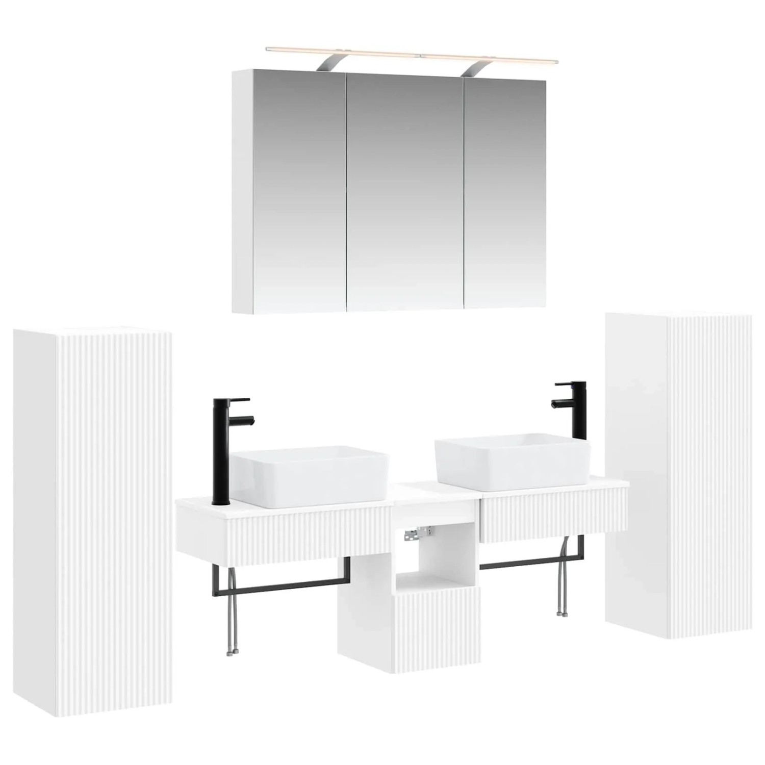 vidaXL Badezimmermöbel-Set 6-Tlg Weiß Ingenieurholz und Glas 3407127