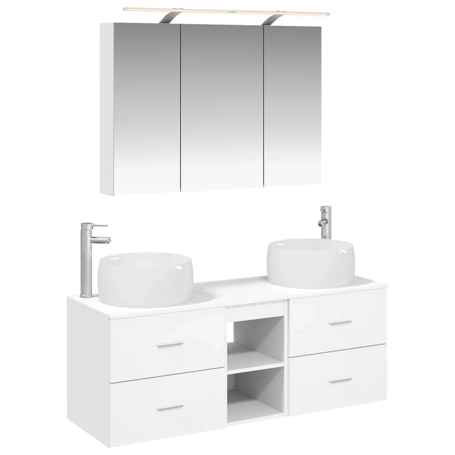 vidaXL Badezimmermöbel-Set 4-Tlg Weiß Ingenieurholz und Glas 3407015
