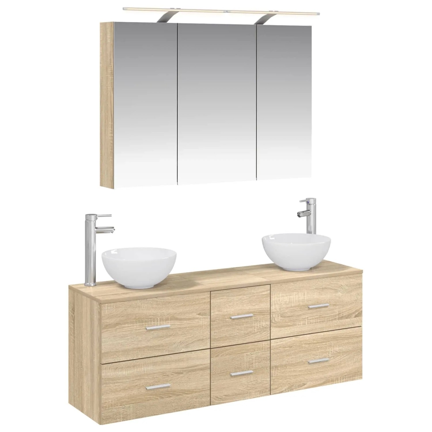 vidaXL Badezimmermöbel-Set 4-Tlg Sonoma-Eiche Ingenieurholz und Glas 3406697