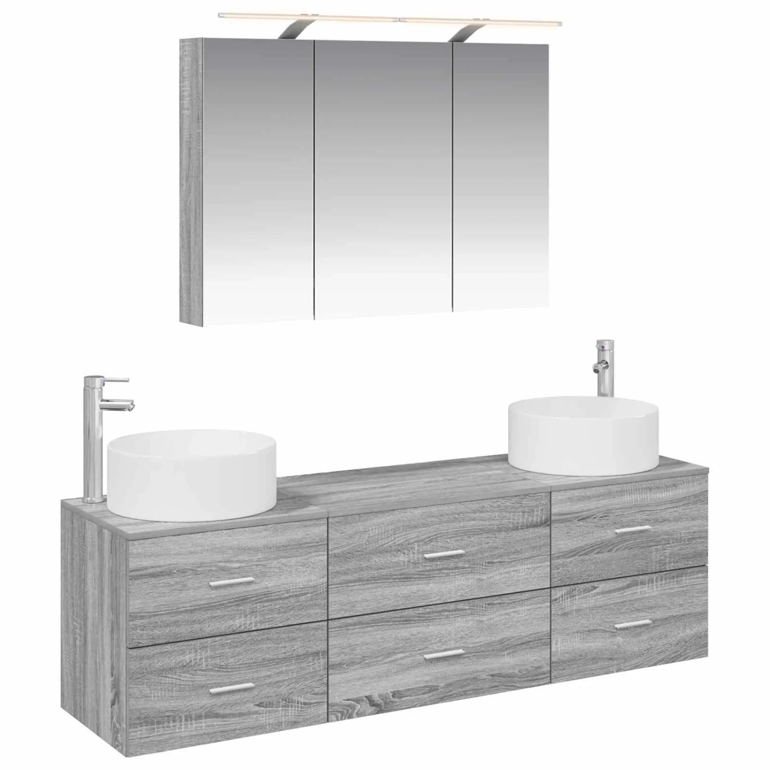 vidaXL Badezimmermöbel-Set 4-Tlg Grau Sonoma Ingenieurholz und Glas 3407060