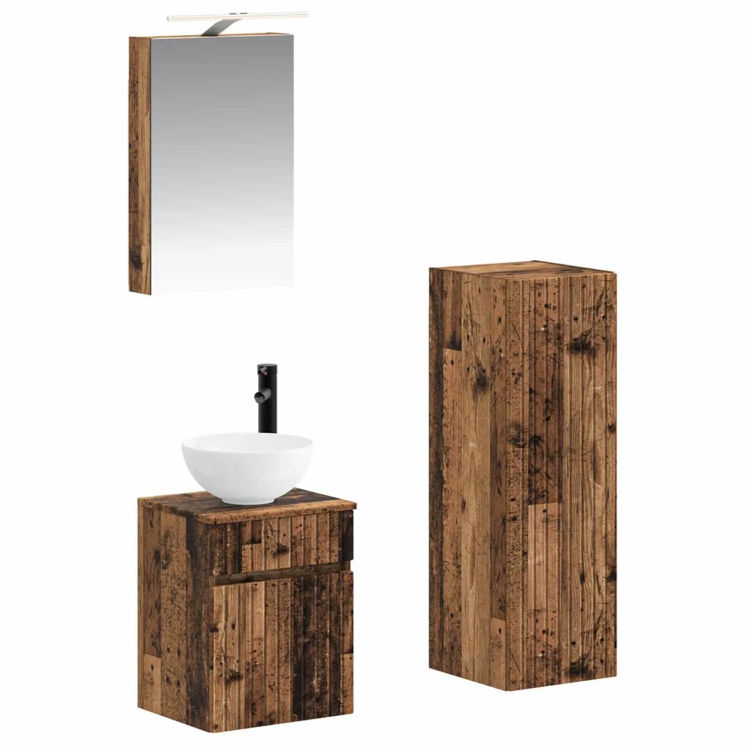 vidaXL Badezimmermöbel-Set 4-Tlg Altholz Ingenieurholz und Glas 3407461