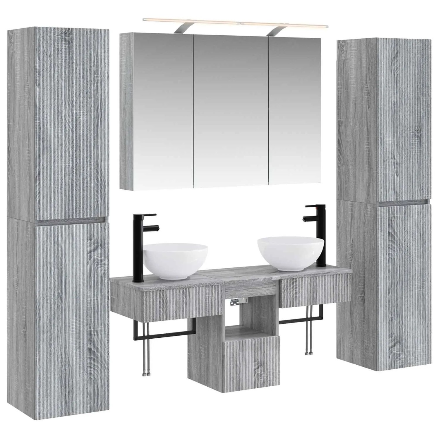 vidaXL Badezimmermöbel-Set 6-Tlg Grau Sonoma Ingenieurholz und Glas 3407180