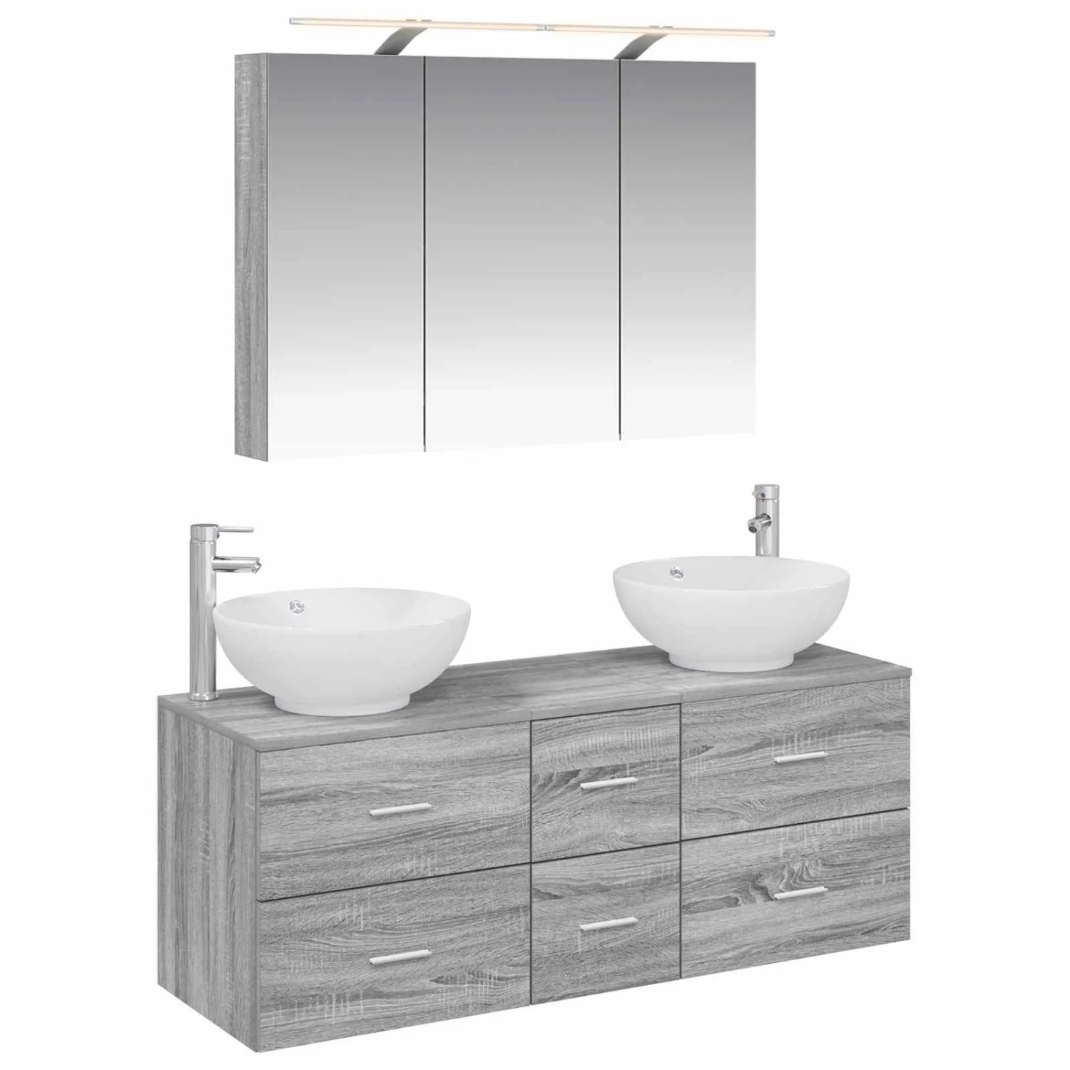 vidaXL Badezimmermöbel-Set 4-Tlg Grau Sonoma Ingenieurholz und Glas 3406980
