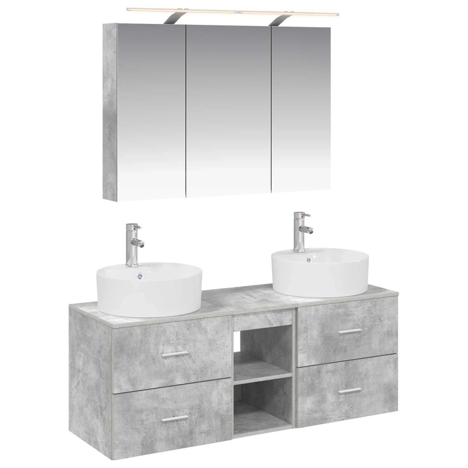 vidaXL Badezimmermöbel-Set 4-Tlg Betongrau Ingenieurholz und Glas 3406898