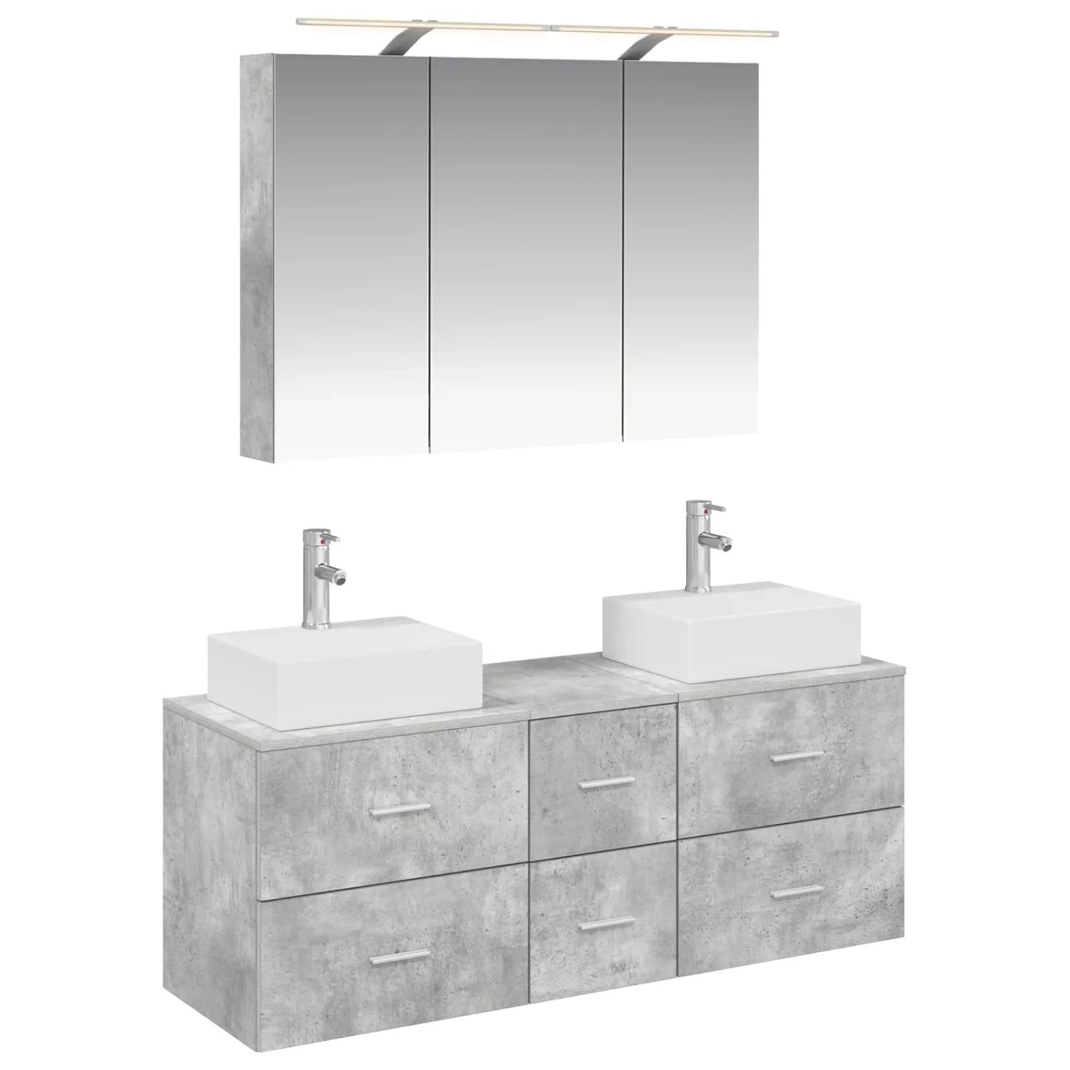 vidaXL Badezimmermöbel-Set 4-Tlg Betongrau Ingenieurholz und Glas 3406818