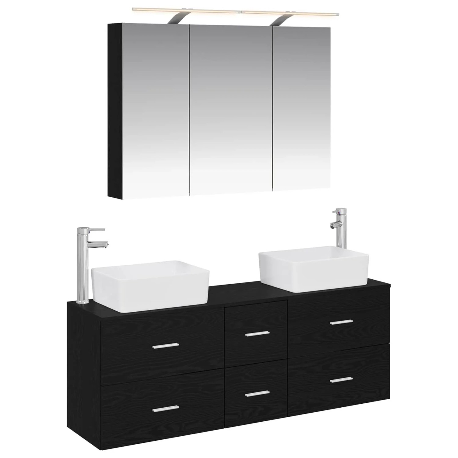 vidaXL Badezimmermöbel-Set 4-Tlg Schwarze Eiche Ingenieurholz und Glas 3406856