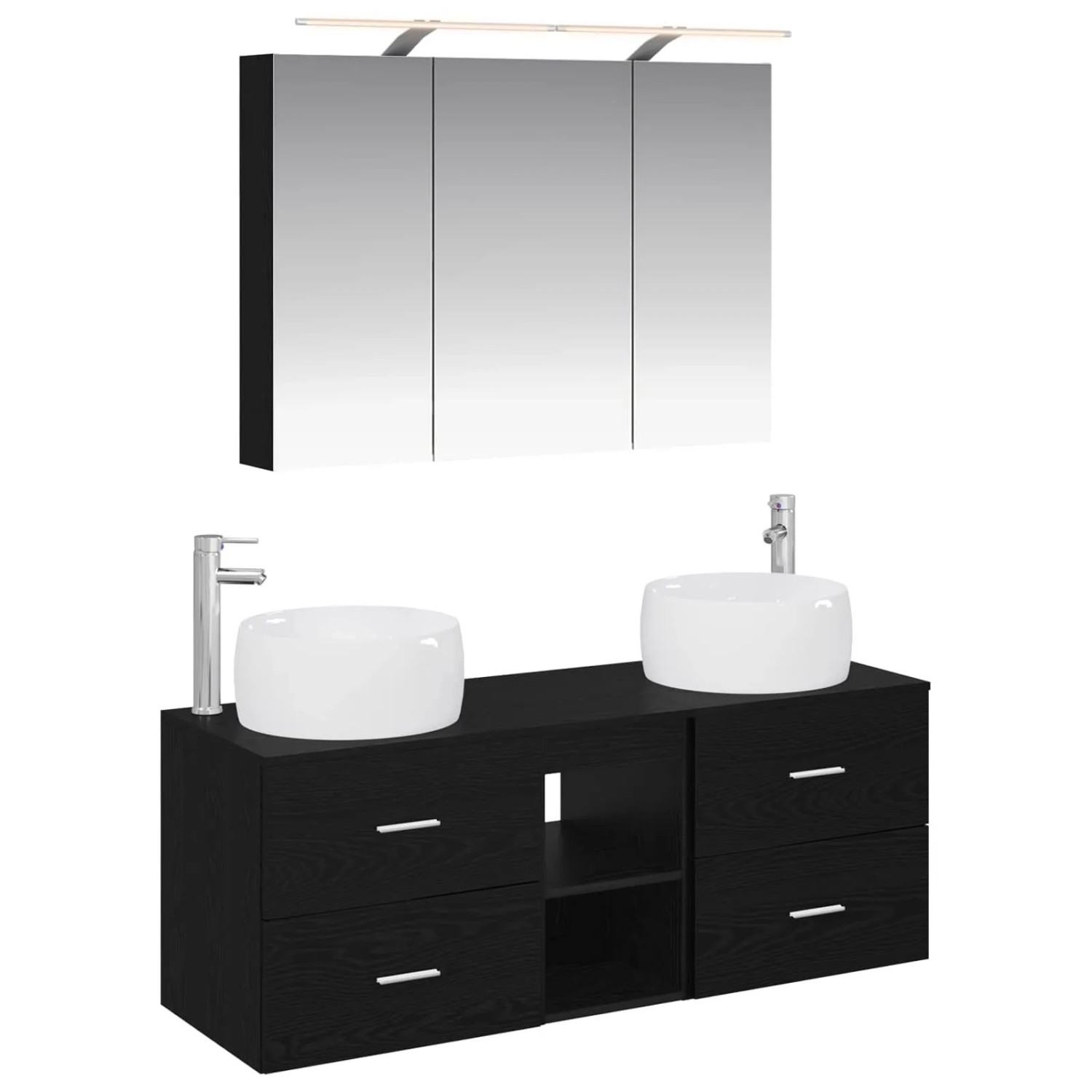 vidaXL Badezimmermöbel-Set 4-Tlg Schwarze Eiche Ingenieurholz und Glas 3407016