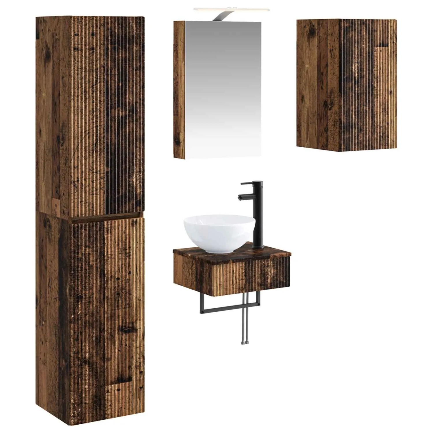 vidaXL Badezimmermöbel-Set 5-Tlg Altholz Ingenieurholz und Glas 3407245