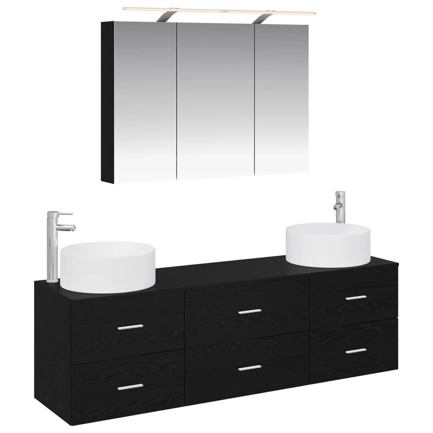 vidaXL Badezimmermöbel-Set 4-Tlg Schwarze Eiche Ingenieurholz und Glas 3407056