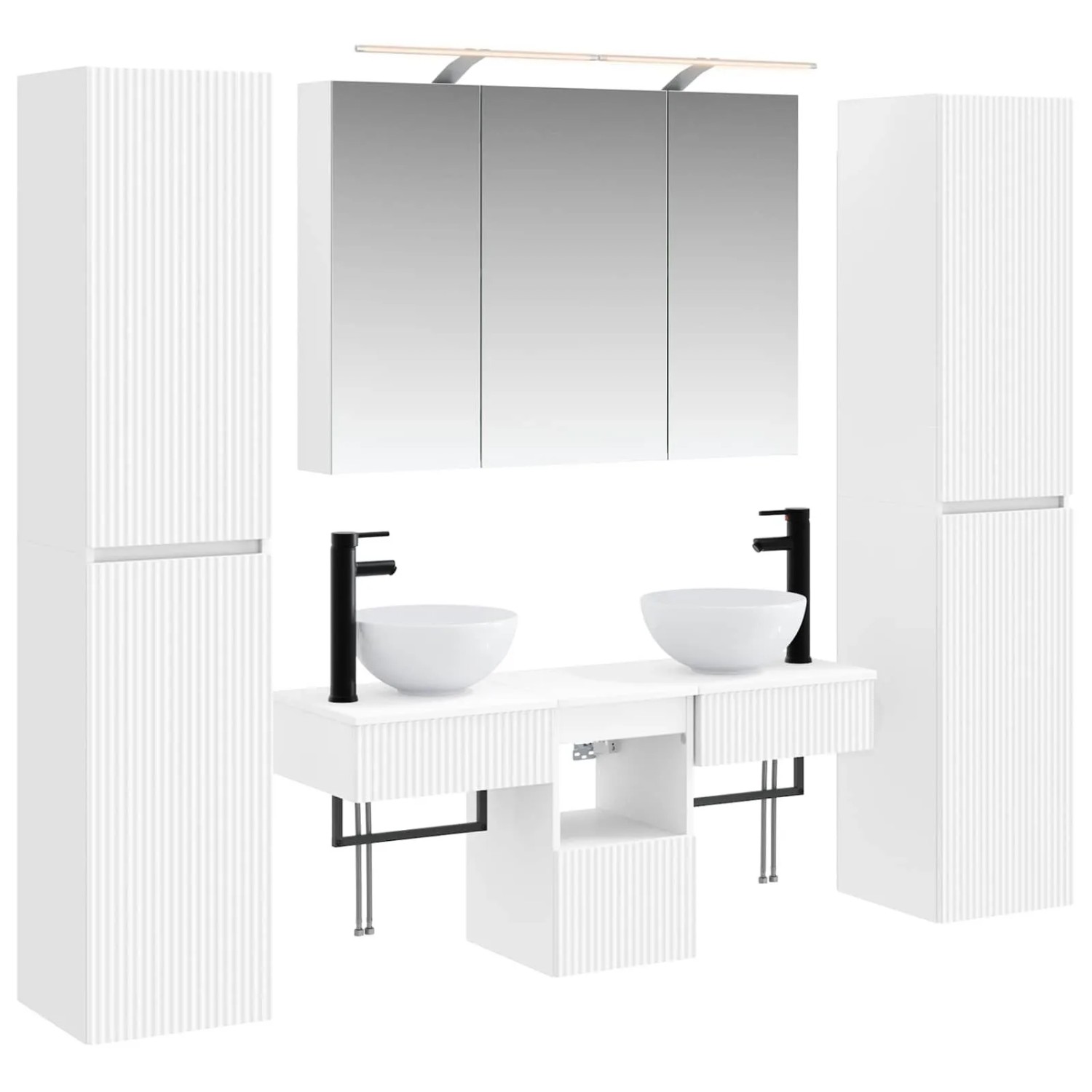 vidaXL Badezimmermöbel-Set 6-Tlg Weiß Ingenieurholz und Glas 3407175