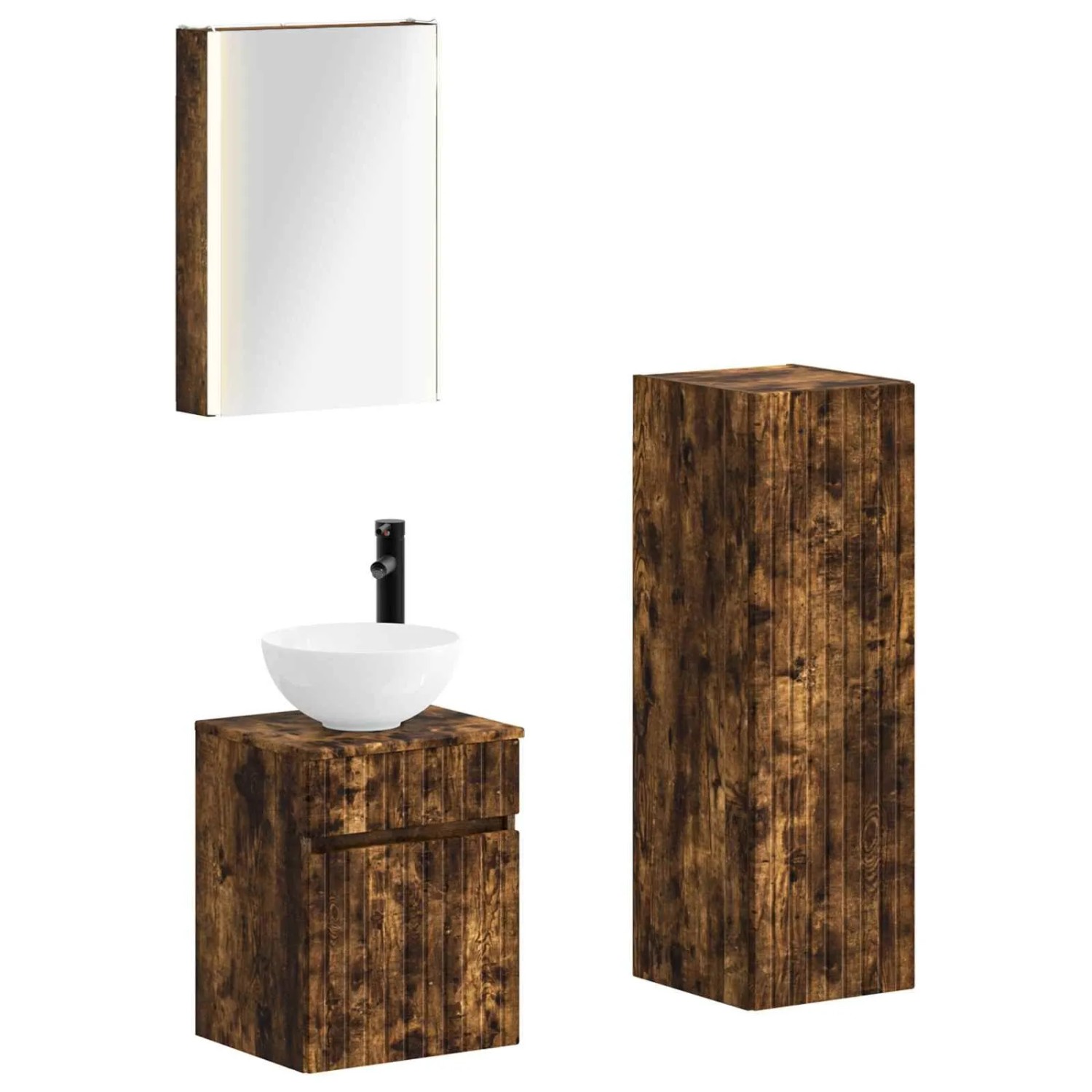 vidaXL Badezimmermöbel-Set 4-Tlg Geräucherte Eiche 3407475