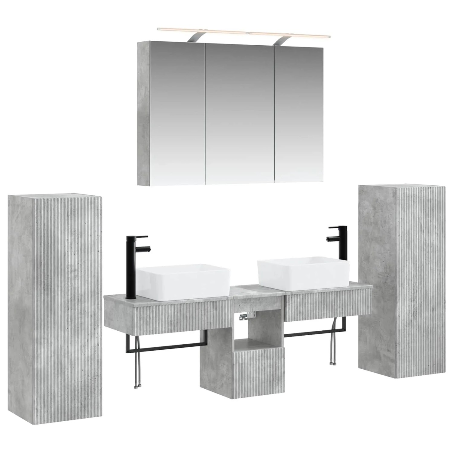 vidaXL Badezimmermöbel-Set 6-Tlg Betongrau Ingenieurholz und Glas 3407130