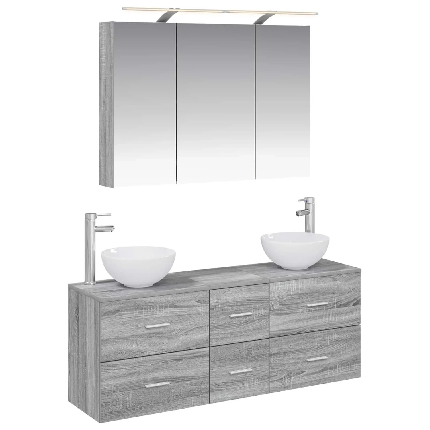 vidaXL Badezimmermöbel-Set 4-Tlg Grau Sonoma Ingenieurholz und Glas 3406700