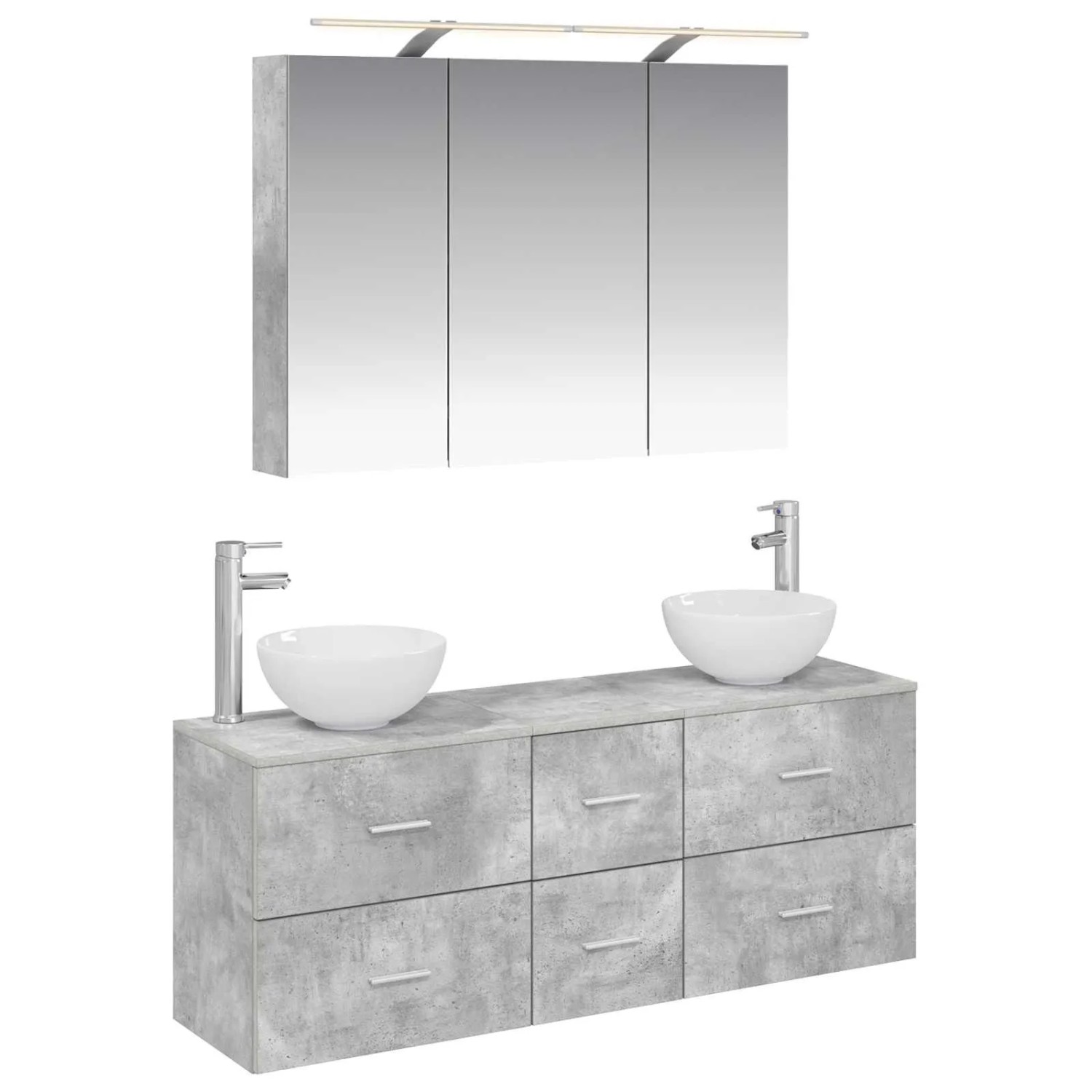 vidaXL Badezimmermöbel-Set 4-Tlg Betongrau Ingenieurholz und Glas 3406698
