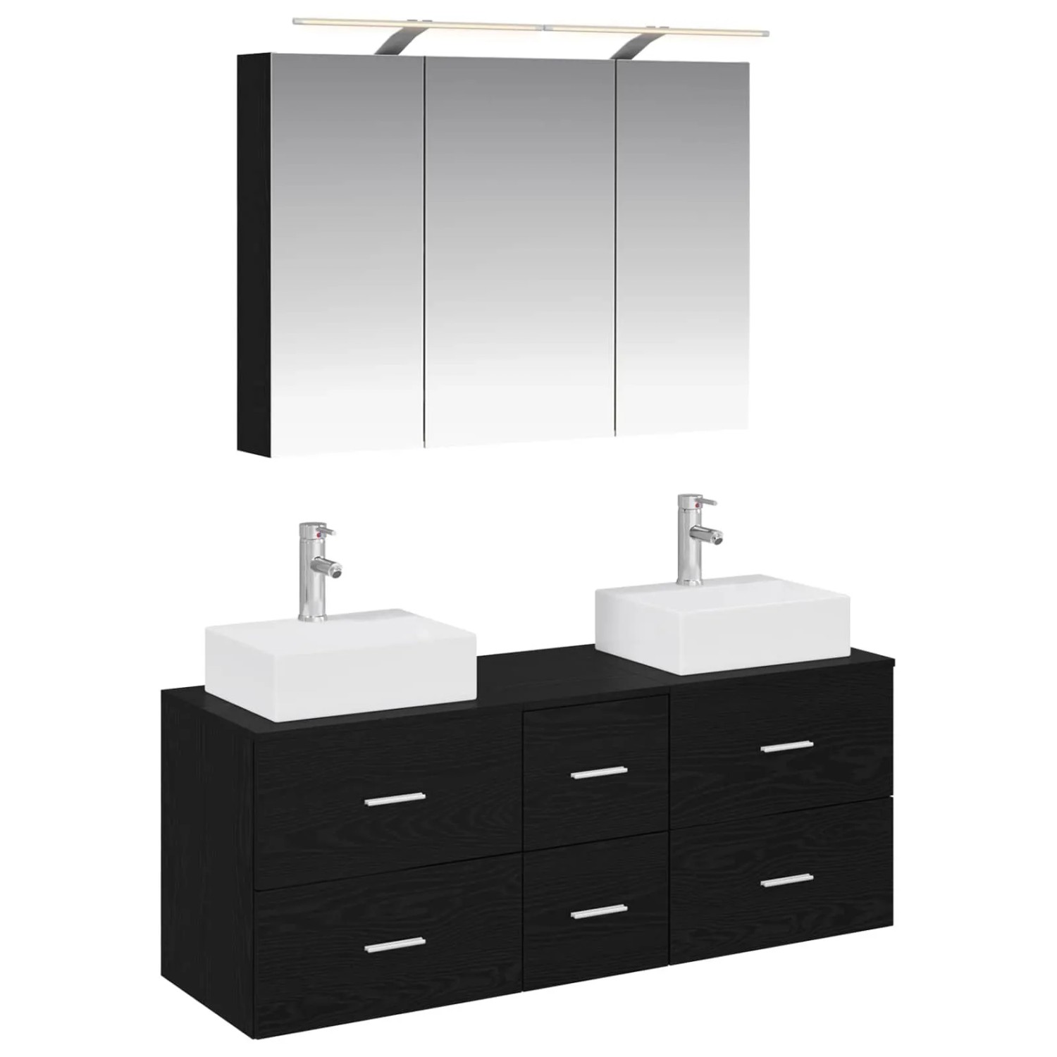 vidaXL Badezimmermöbel-Set 4-Tlg Schwarze Eiche Ingenieurholz und Glas 3406816