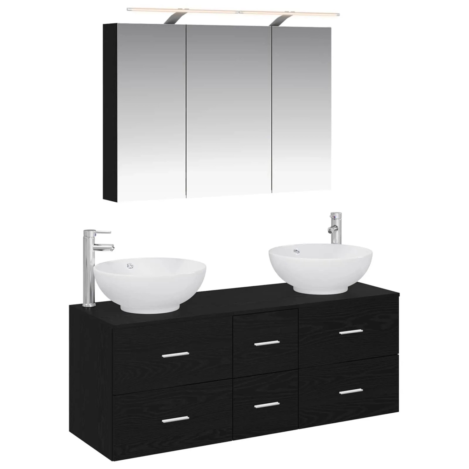 vidaXL Badezimmermöbel-Set 4-Tlg Schwarze Eiche Ingenieurholz und Glas 3406976
