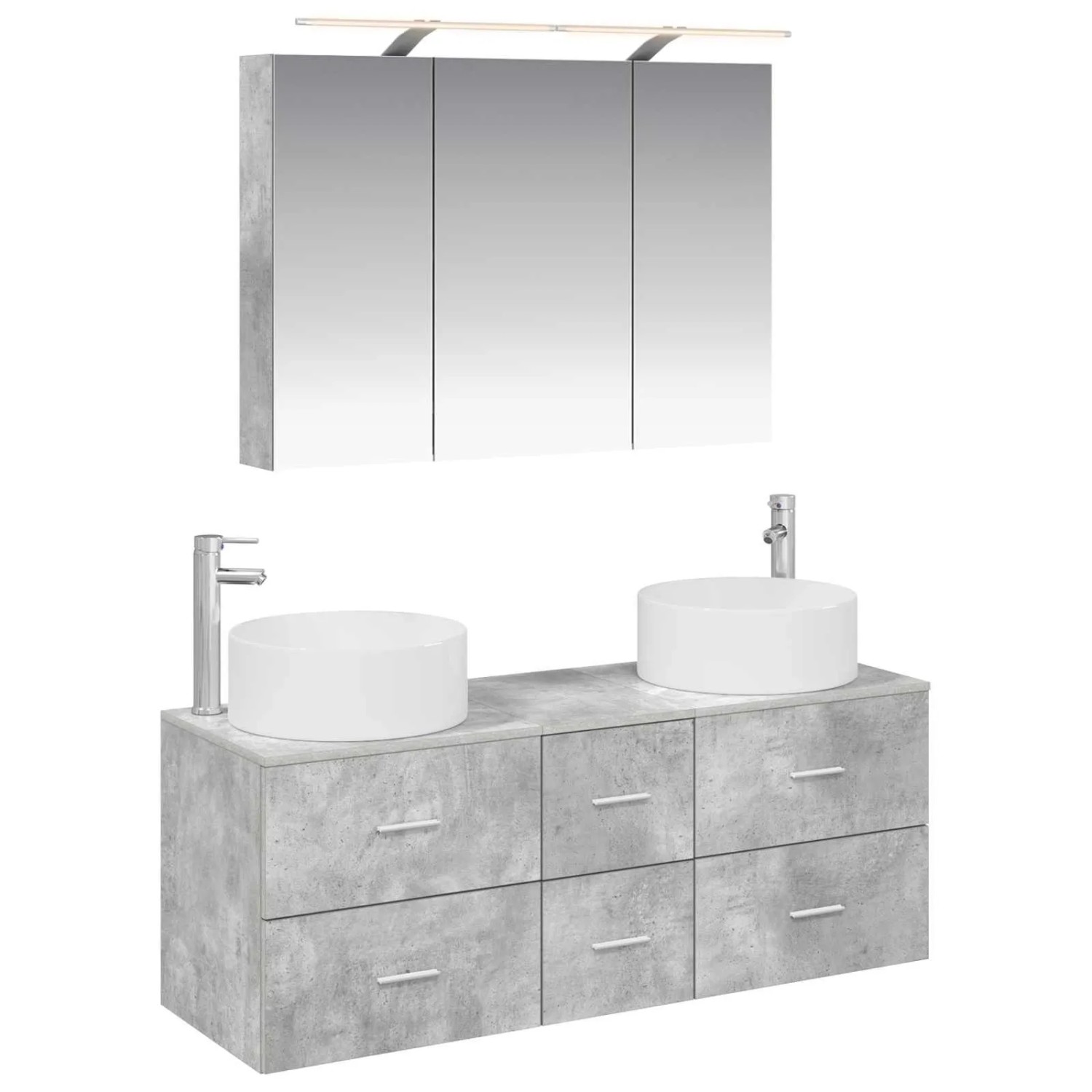 vidaXL Badezimmermöbel-Set 4-Tlg Betongrau Ingenieurholz und Glas 3407098