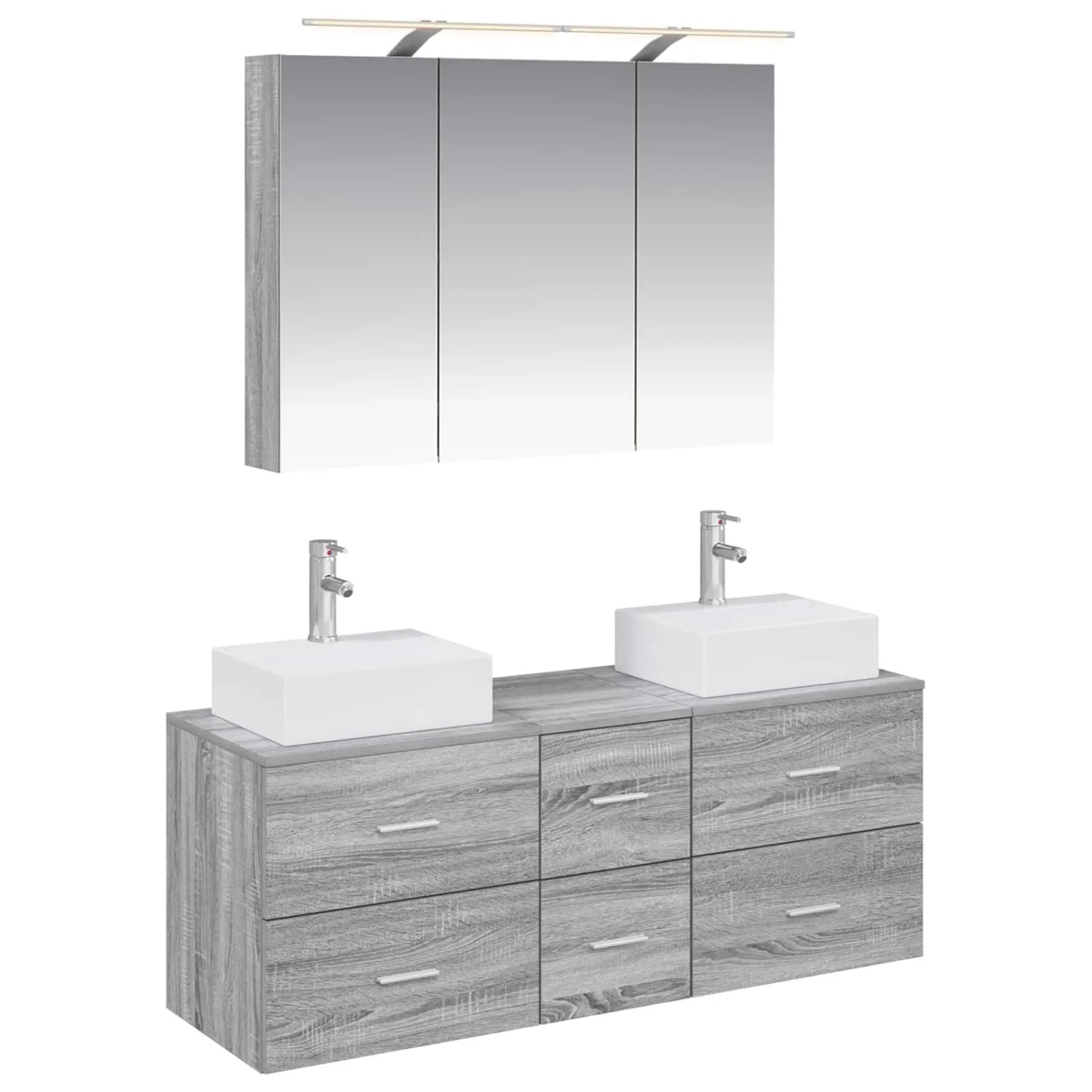 vidaXL Badezimmermöbel-Set 4-Tlg Grau Sonoma Ingenieurholz und Glas 3406820