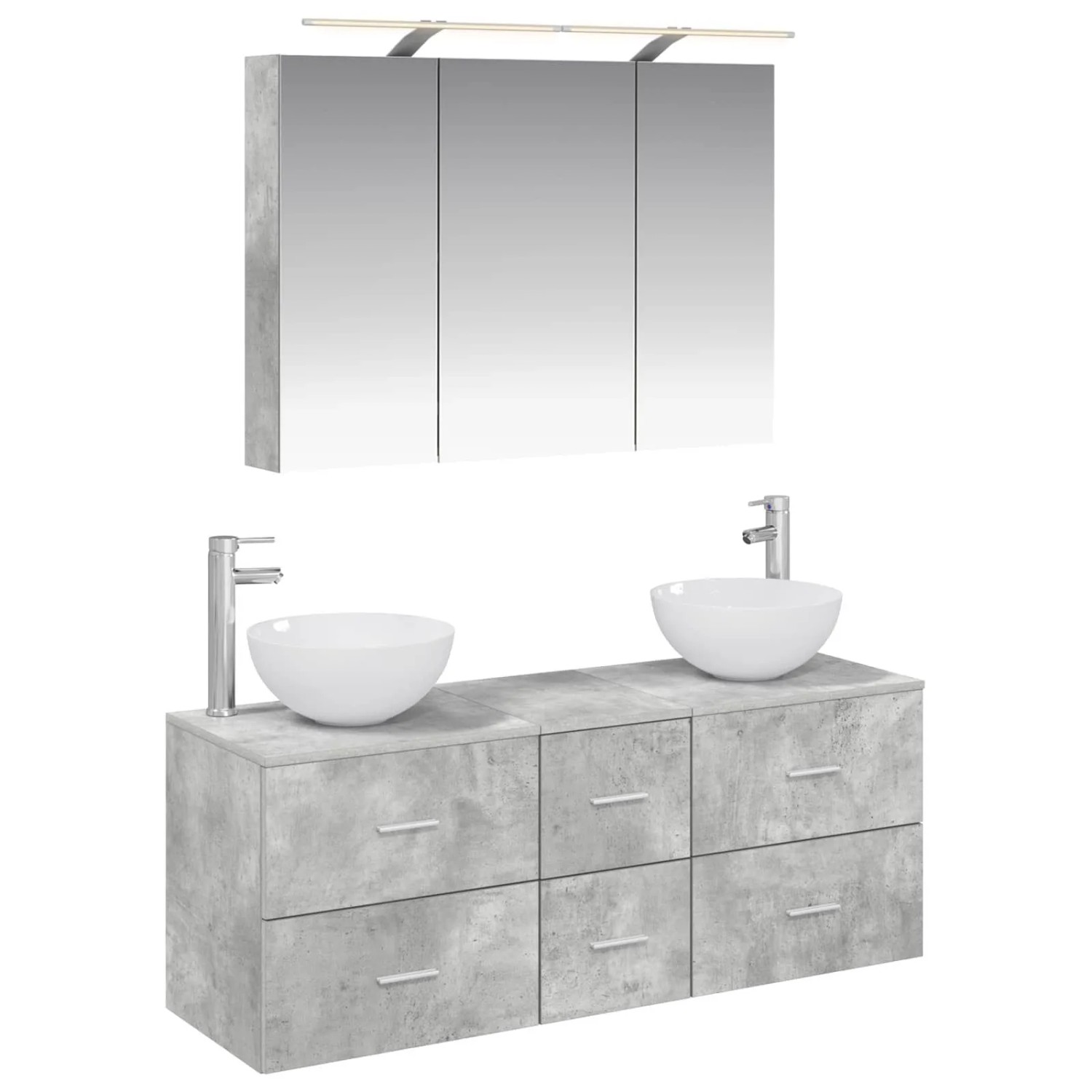 vidaXL Badezimmermöbel-Set 4-Tlg Betongrau Ingenieurholz und Glas 3406738