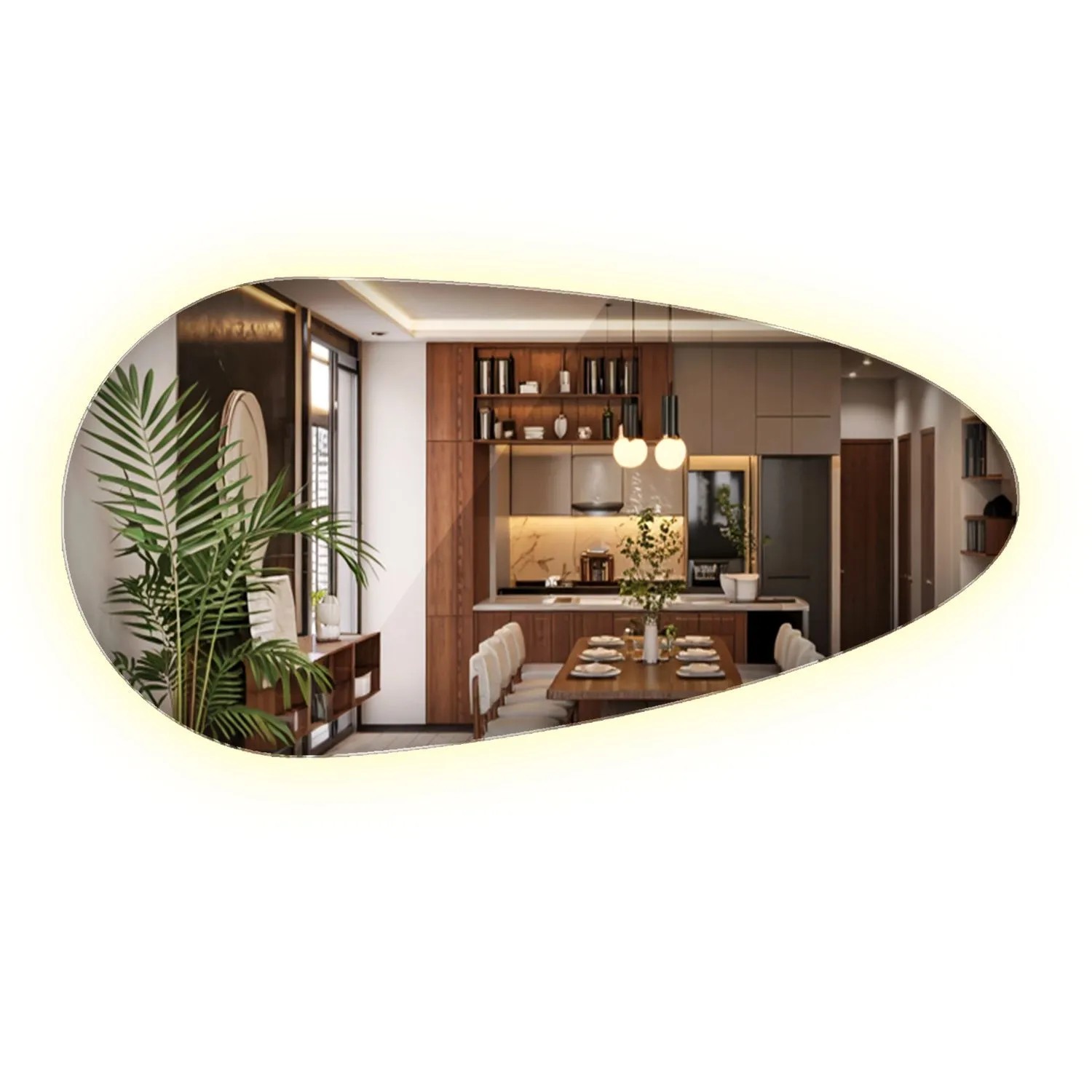 Wallfluent Spiegel Mit LED 35x70 cm Organische Form Mit Kaltweiß 6500K Licht Für Badezimmer Und Flur