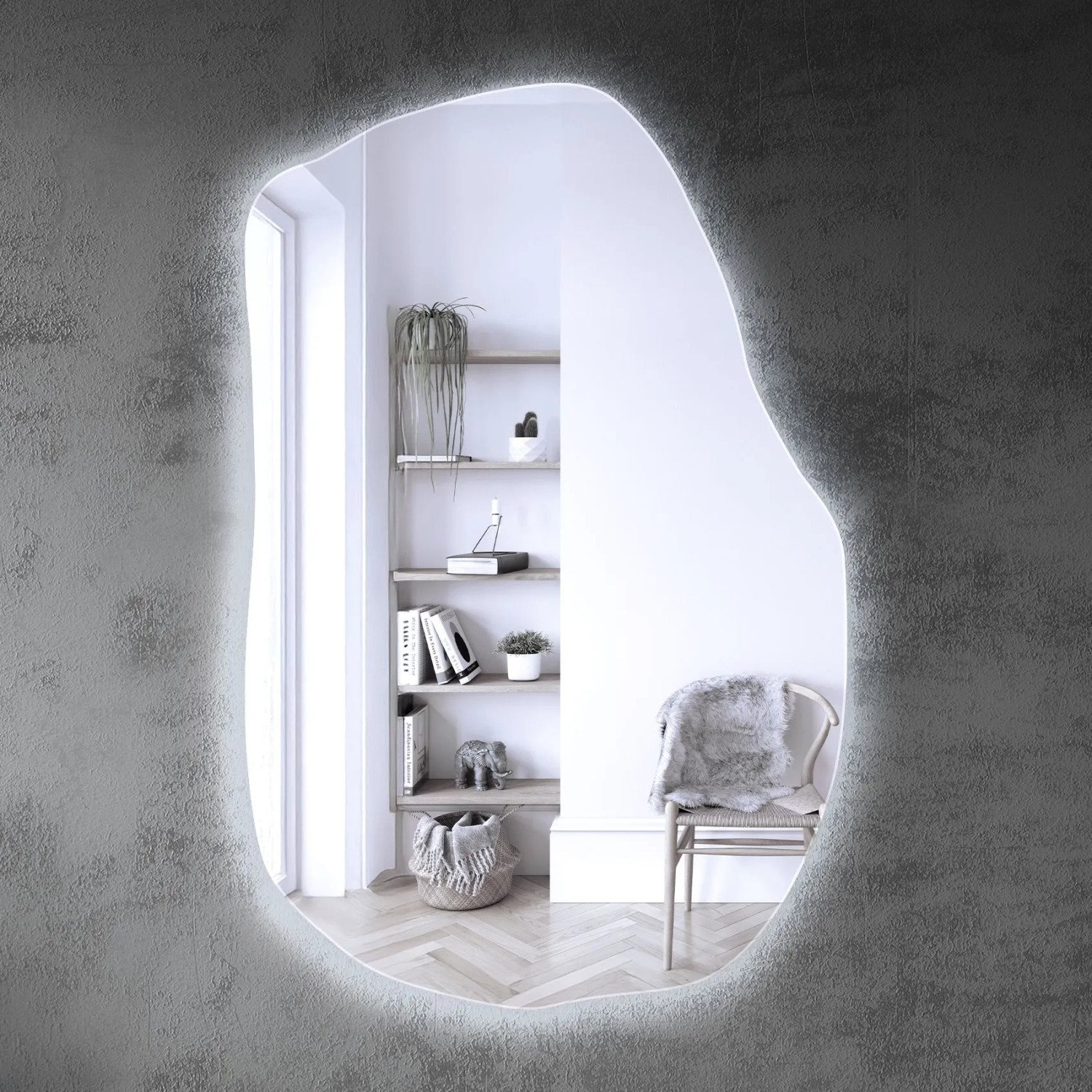 Wallfluent Spiegel Mit Licht 52x80 cm Unregelmäßige Form Mit Kaltweiß 6500K Für Bad Schlafzimmer Und Ankleidezimmer