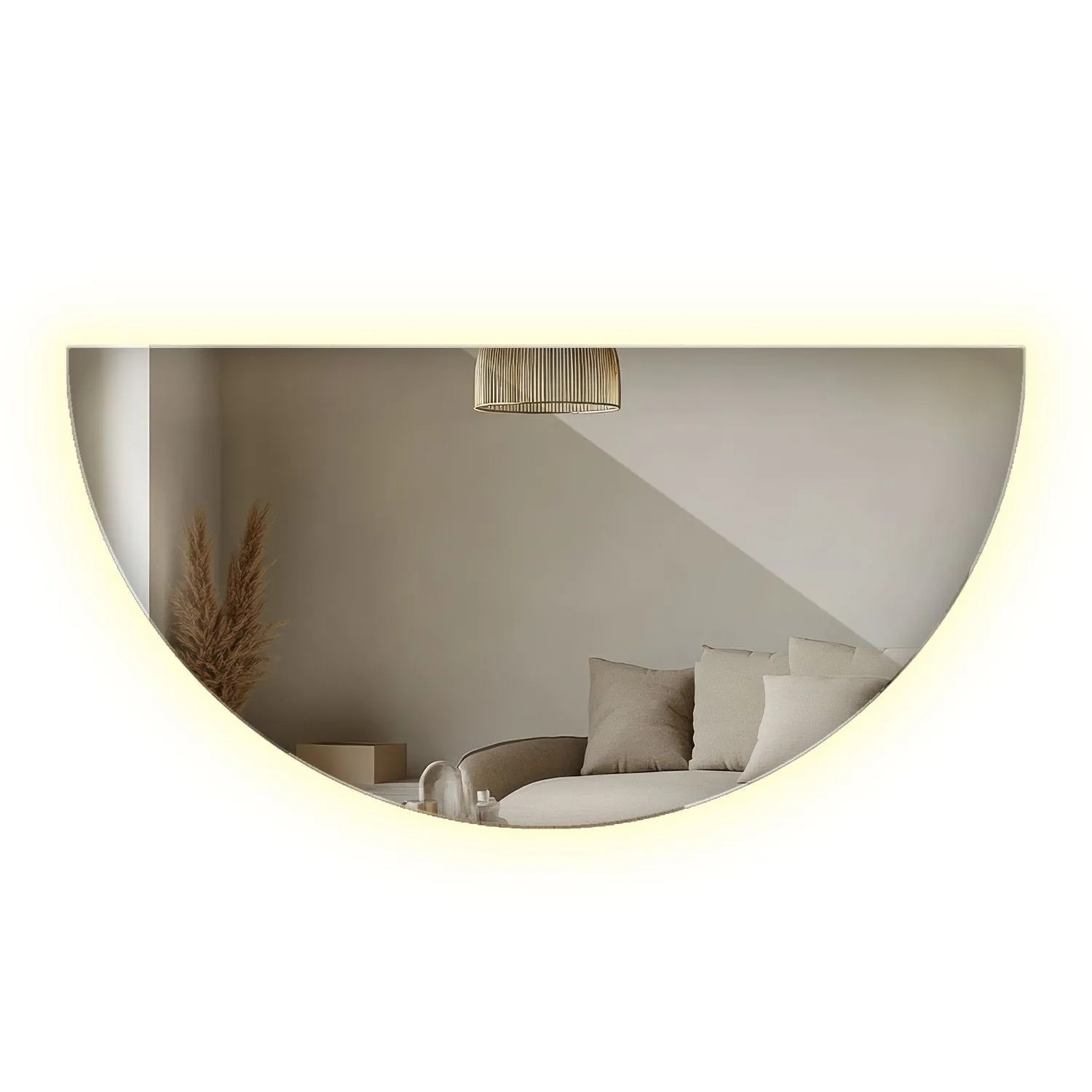 Wallfluent Spiegel Beleuchtet 50x100 cm Halbrunde Form Mit Neutralweiß 4000K LED Beleuchtung Für Bad Und Ankleidezimmer