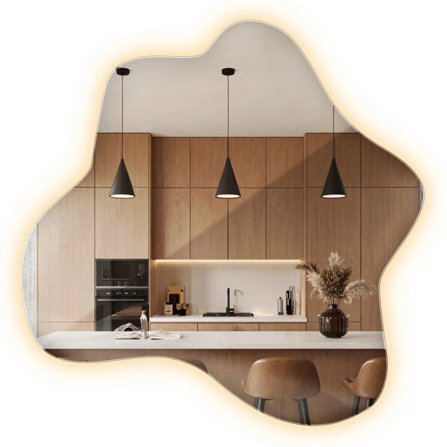 Wallfluent Spiegel Mit Beleuchtung 57.5x58 cm Organische Form Mit Warmweiß 3000K LED Licht Für Badezimmer Und Flur