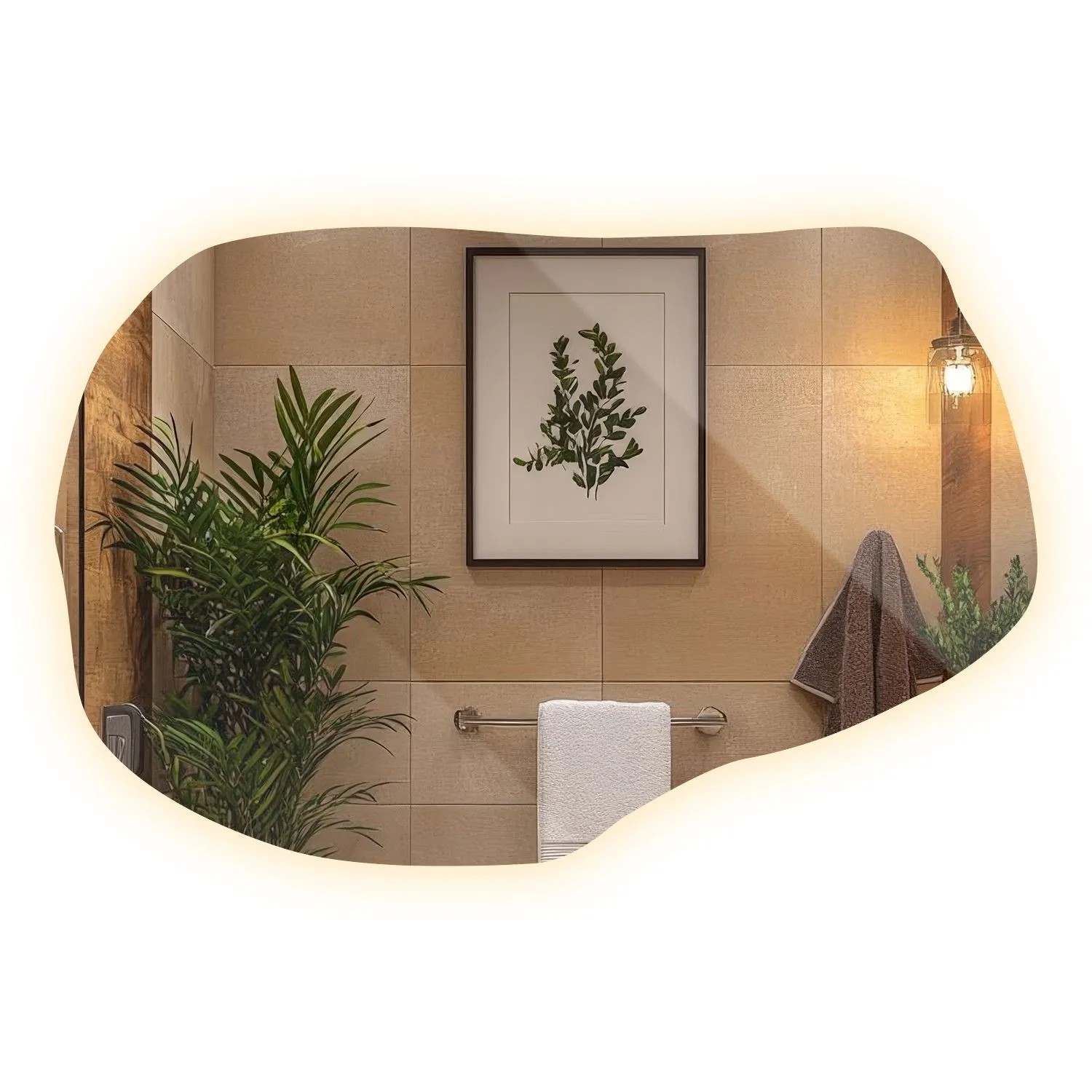 Wallfluent LED Spiegel 58.5x90 cm Organische Form Mit Warmweiß 3000K Beleuchtung Für Badezimmer Und Schlafzimmer