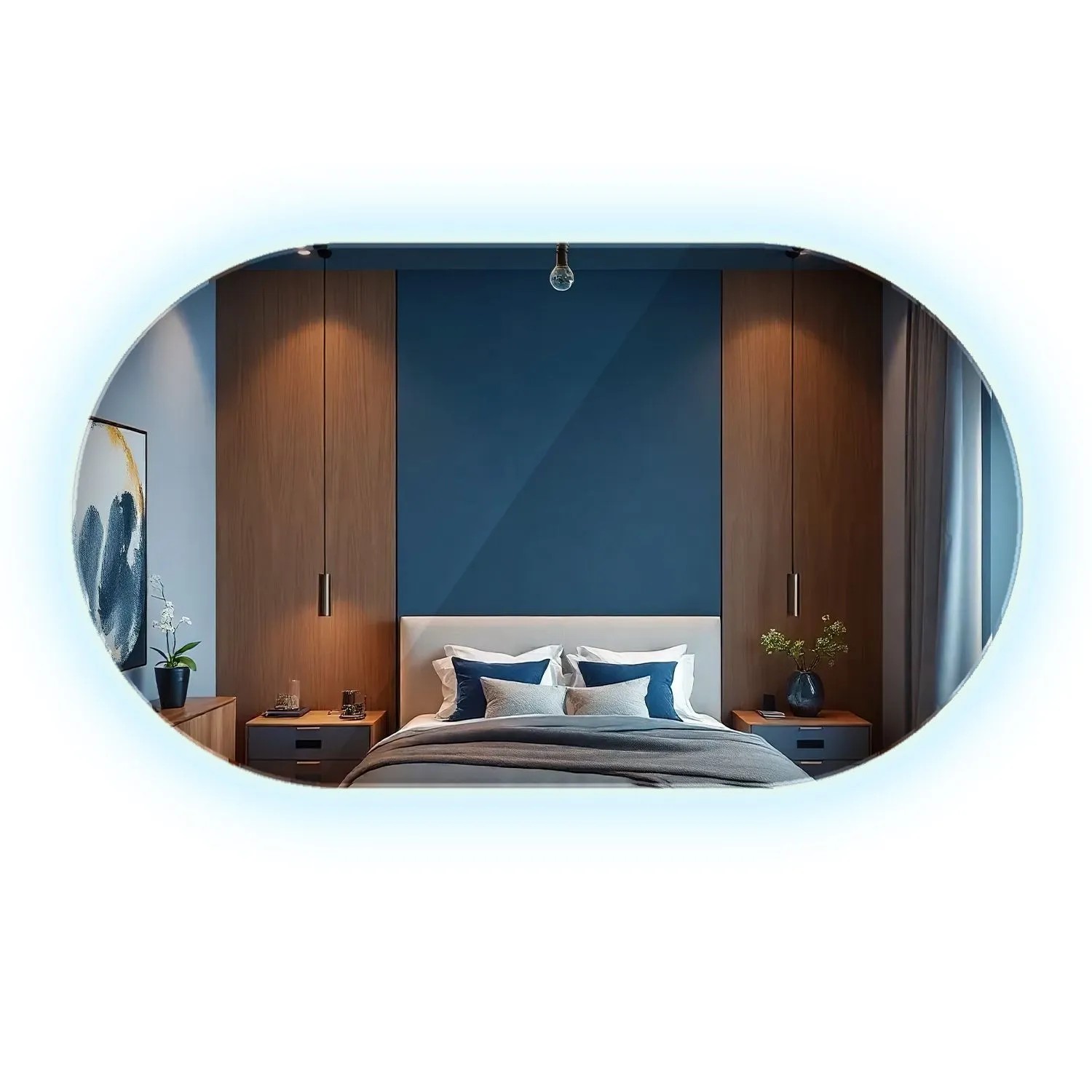 Wallfluent Beleuchteter Spiegel 52x90 cm In Ovaler Form Mit Kaltweiß 6500K Für Badezimmer Und Wohnzimmer