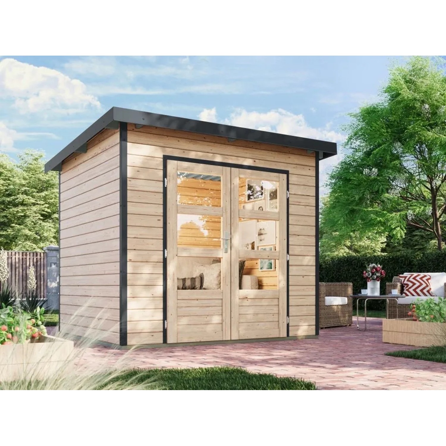Karibu Gartenhaus Plutus 2 Zoll 28 mm Wandstärke Natur