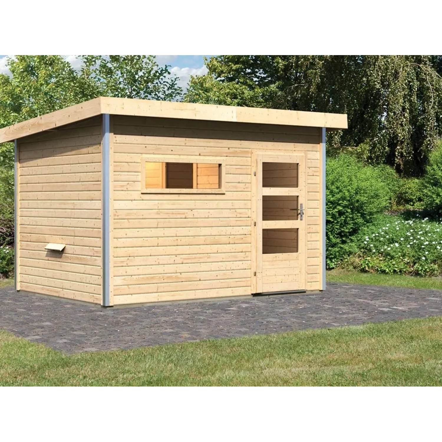 Karibu Saunahaus Enns 38 mm Wandstärke BxTxH 337 x 231 x 239 cm ohne Ofen Natur