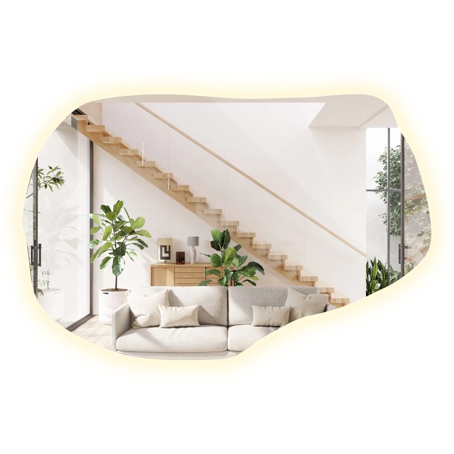 Wallfluent Spiegel Mit LED 45.5x70 cm Organische Form Mit Neutralweiß 4000K Licht Für Badezimmer Und Schlafzimmer