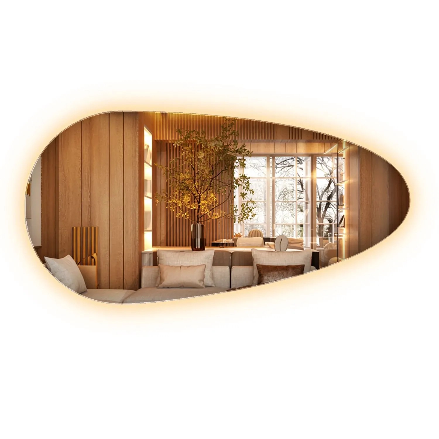 Wallfluent Beleuchteter Spiegel 50x100 cm Unregelmäßige Form Mit Warmweiß 3000K Für Bad Und Ankleidezimmer