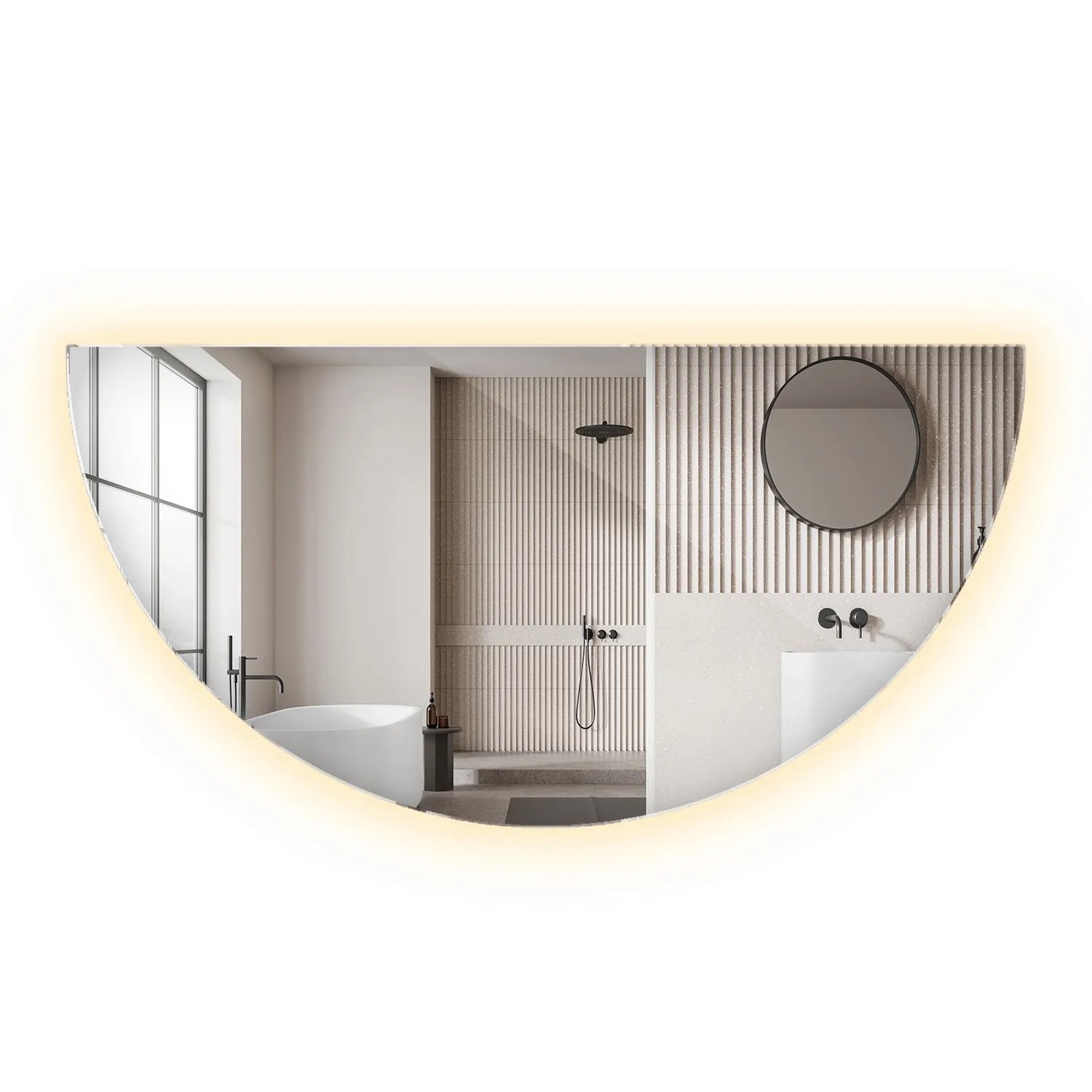 Wallfluent Spiegel Beleuchtet 50x100 cm Moderne Halbrunde Form Mit Warmweiß 3000K Für Bad Flur Und Schminkbereich
