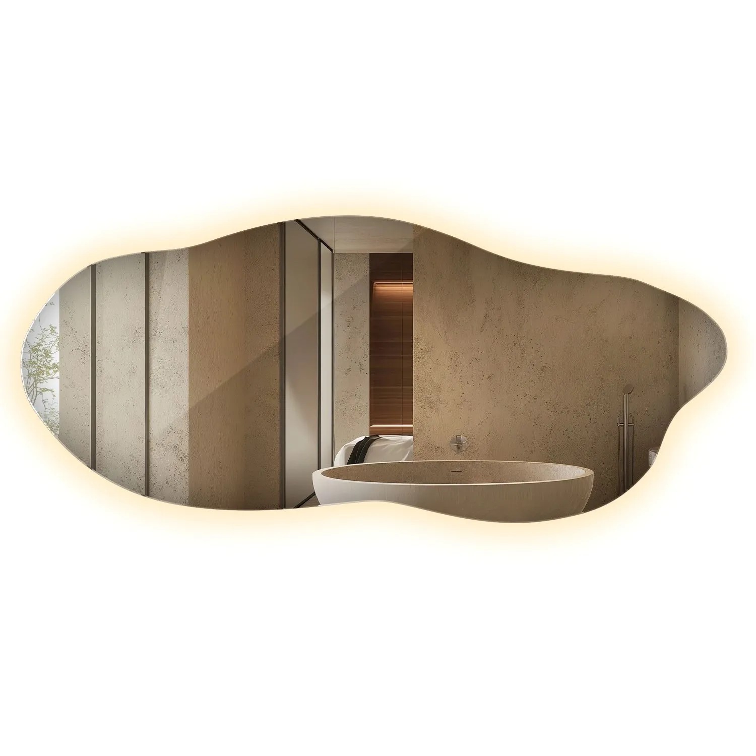 Wallfluent LED Spiegel 45x100 cm Organische Form Mit Warmweiß 3000K Licht Für Badezimmer Und Schlafzimmer